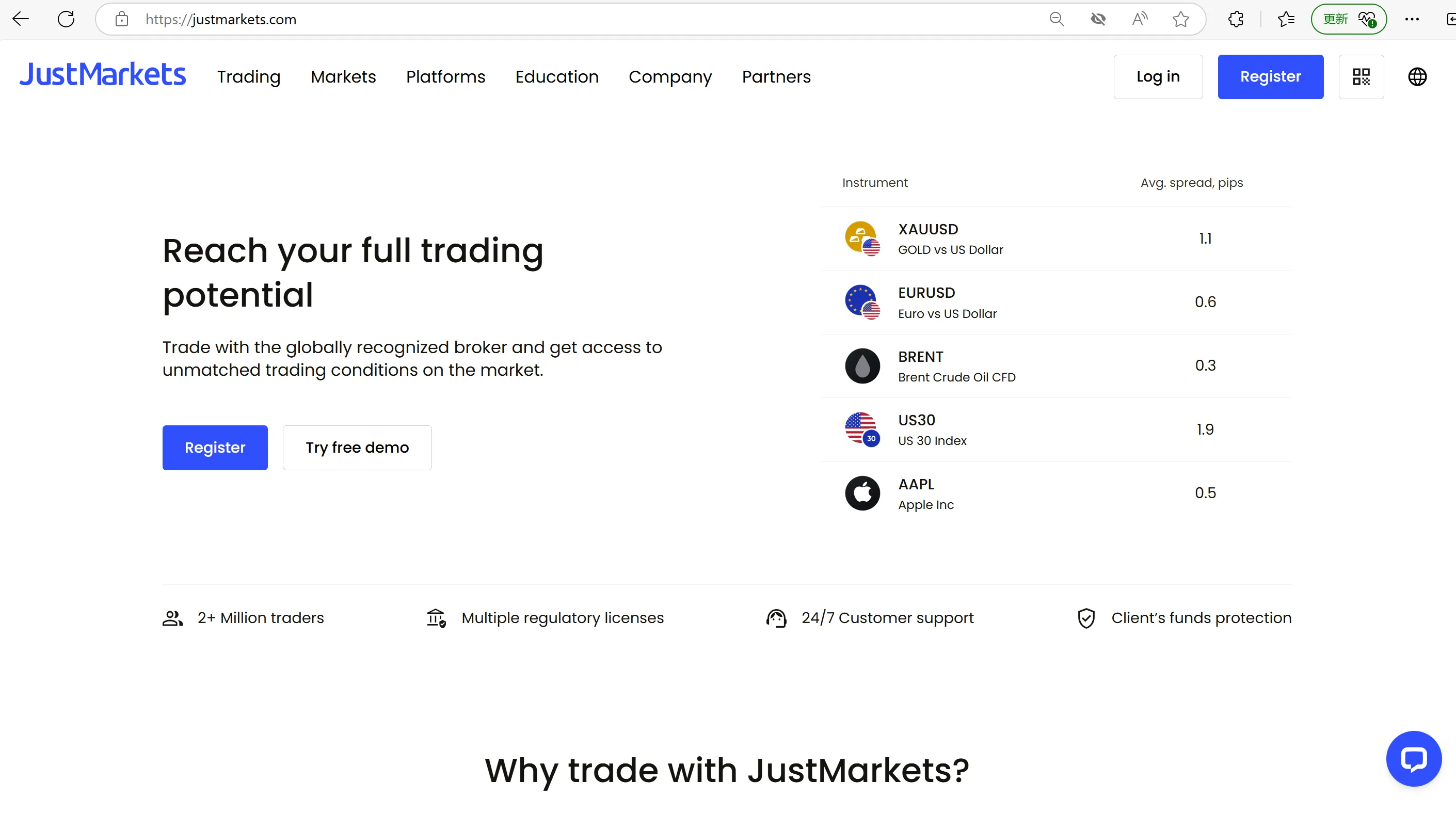 JustMarkets homepage