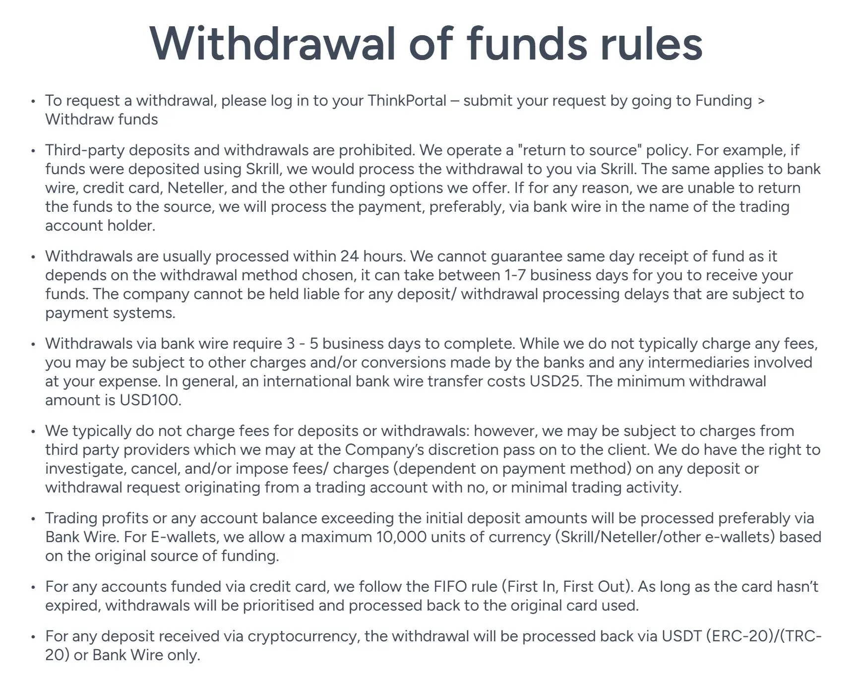 Withdrawal of funds rules