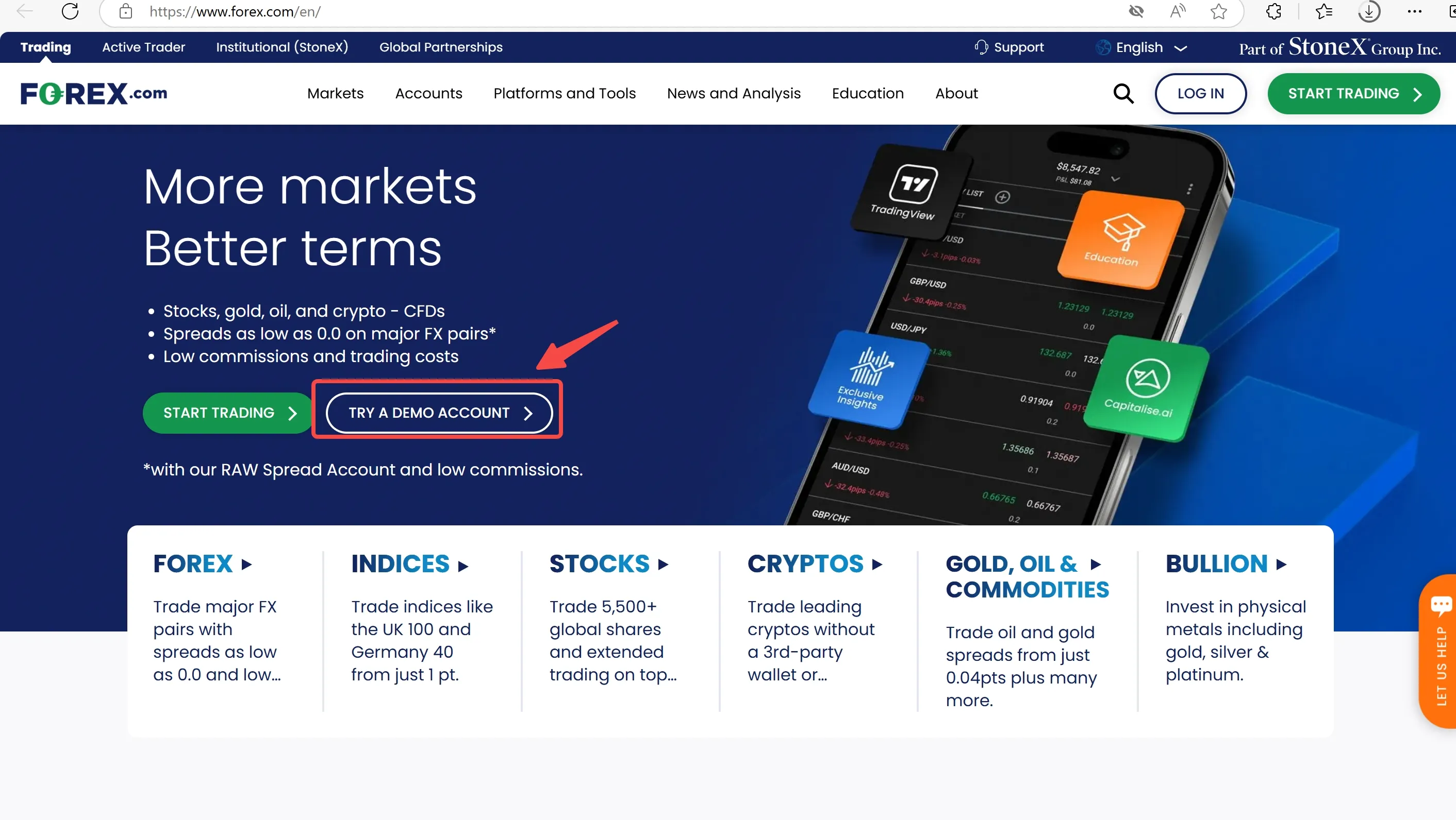 Click the 'TRY A DEMO ACCOUNT' button Click the 'TRY A DEMO ACCOUNT' button