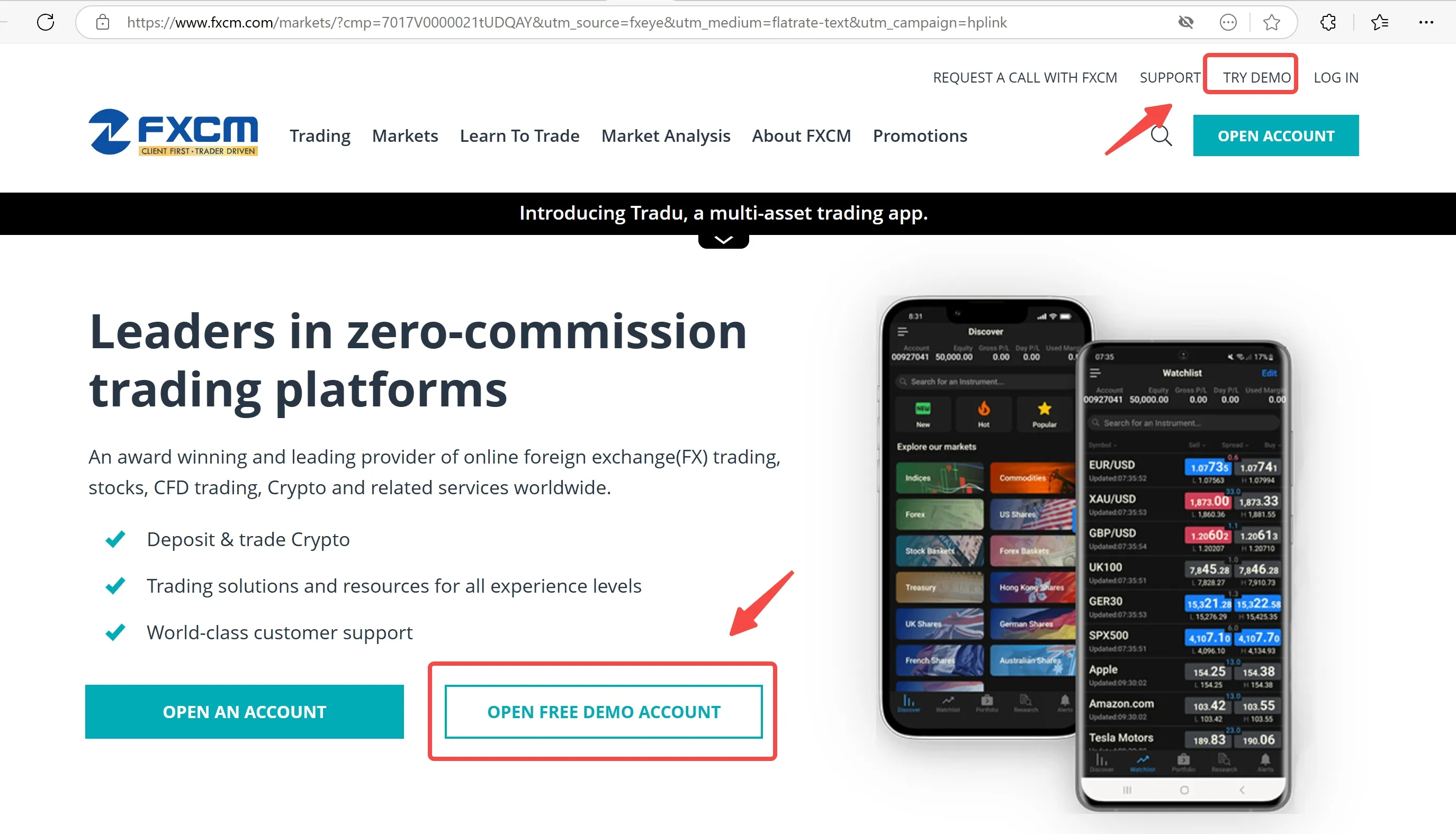 Click on 'OPEN FREE DEMO ACCOUNT' or 'TRY DEMO'
