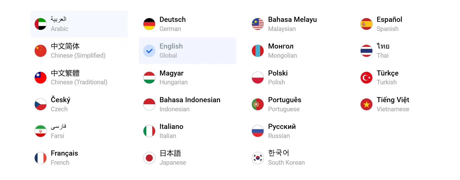 FxPro supported languages for account opening