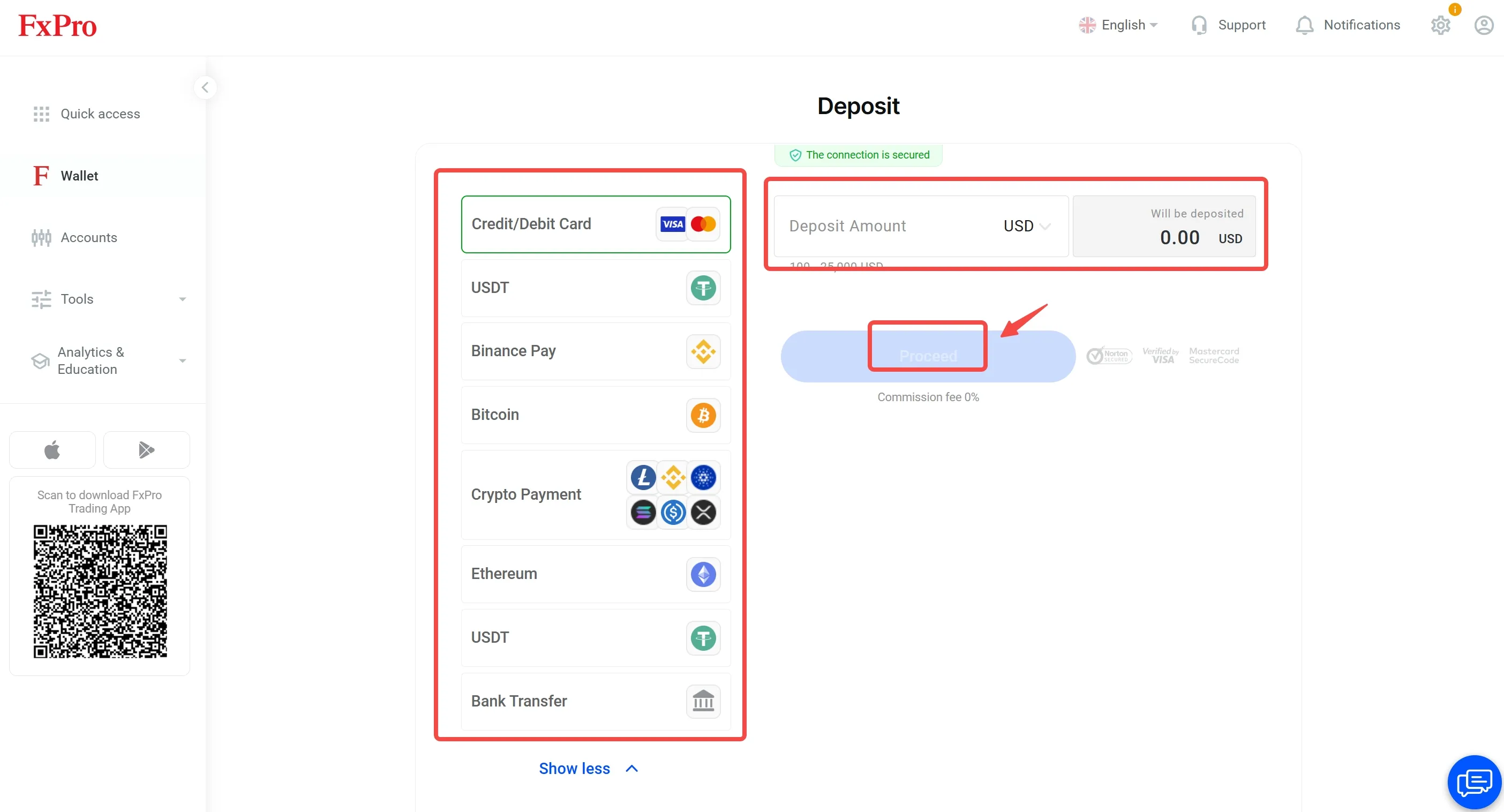 Choose FxPro deposit methods