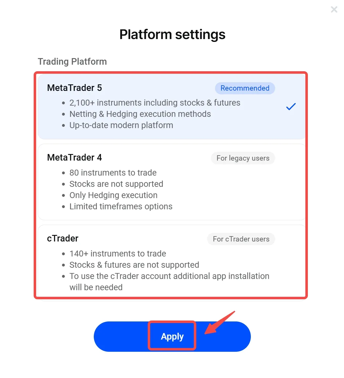 Choose your preferred FxPro trading platform