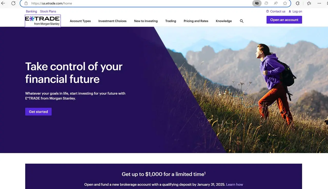 E TRADE's homepage