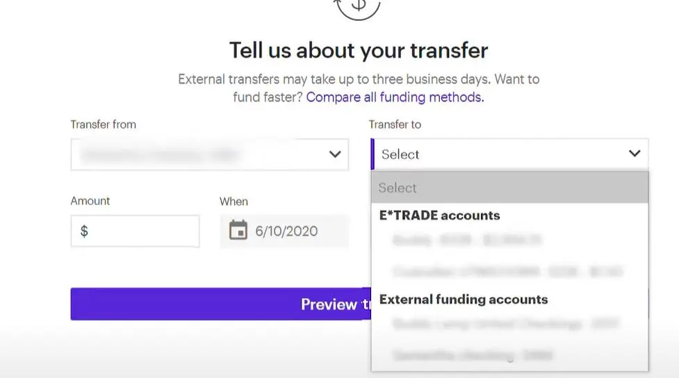 選擇要從中提取資金的賬戶
