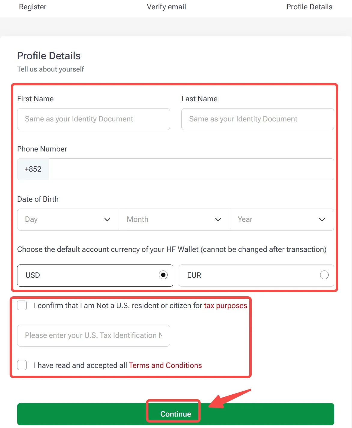 Fill in profile details Fill in profile details