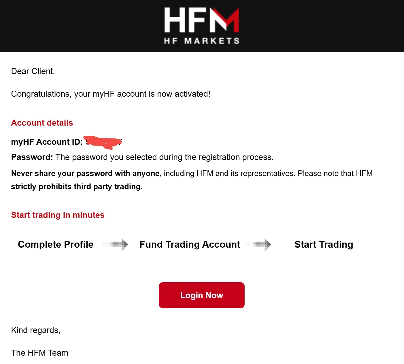 Check your myHF Account ID in your email box Check your myHF Account ID in your email box