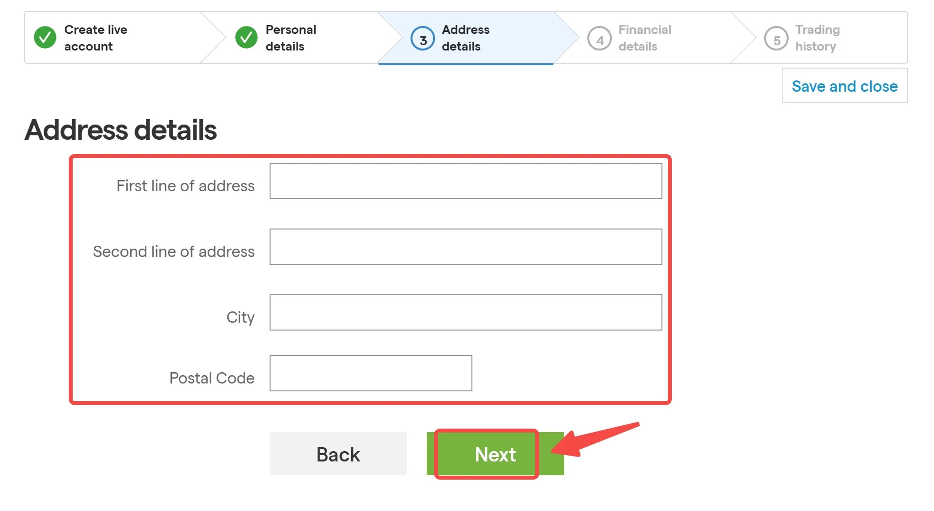 Complete the address details form Complete the address details form
