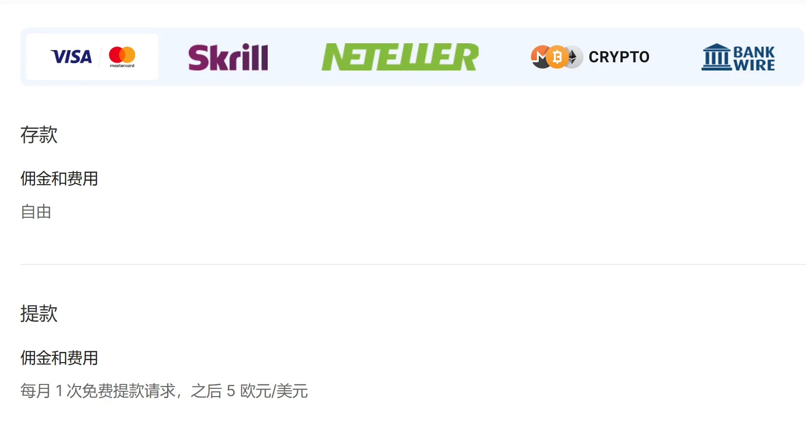出入金费用