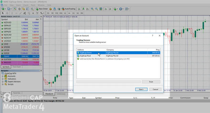 open a live account with eightcap