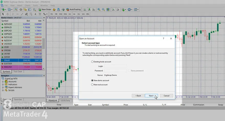 open a live account with eightcap