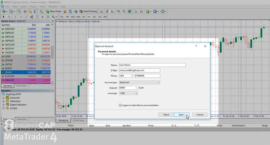 open a live account with eightcap
