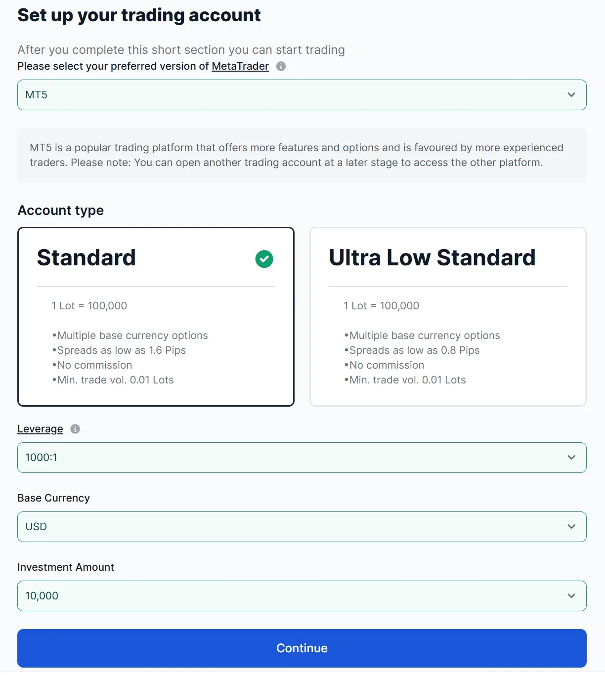 Select your demo account type Select your demo account type