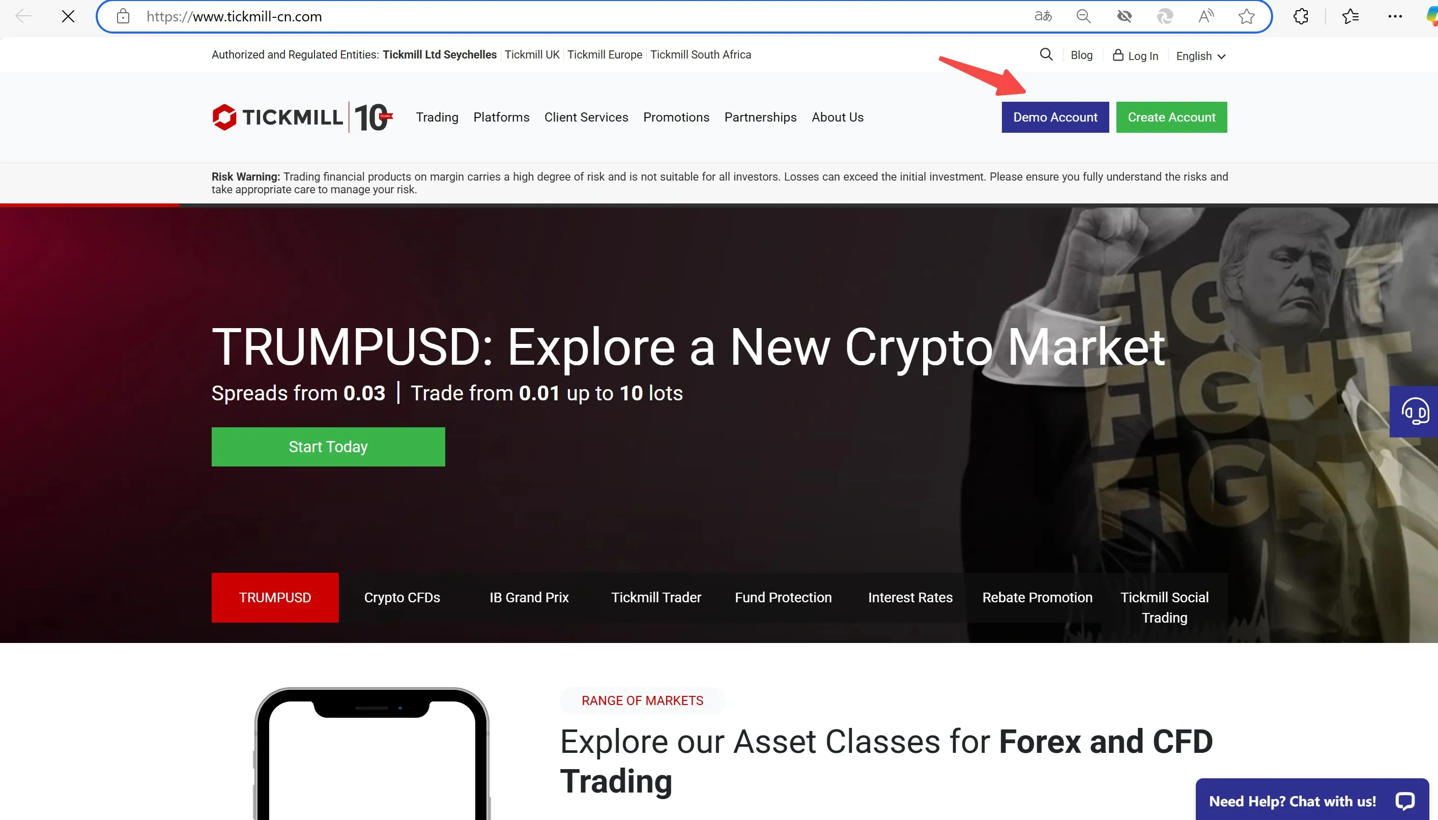 Click the 'Demo Account' button