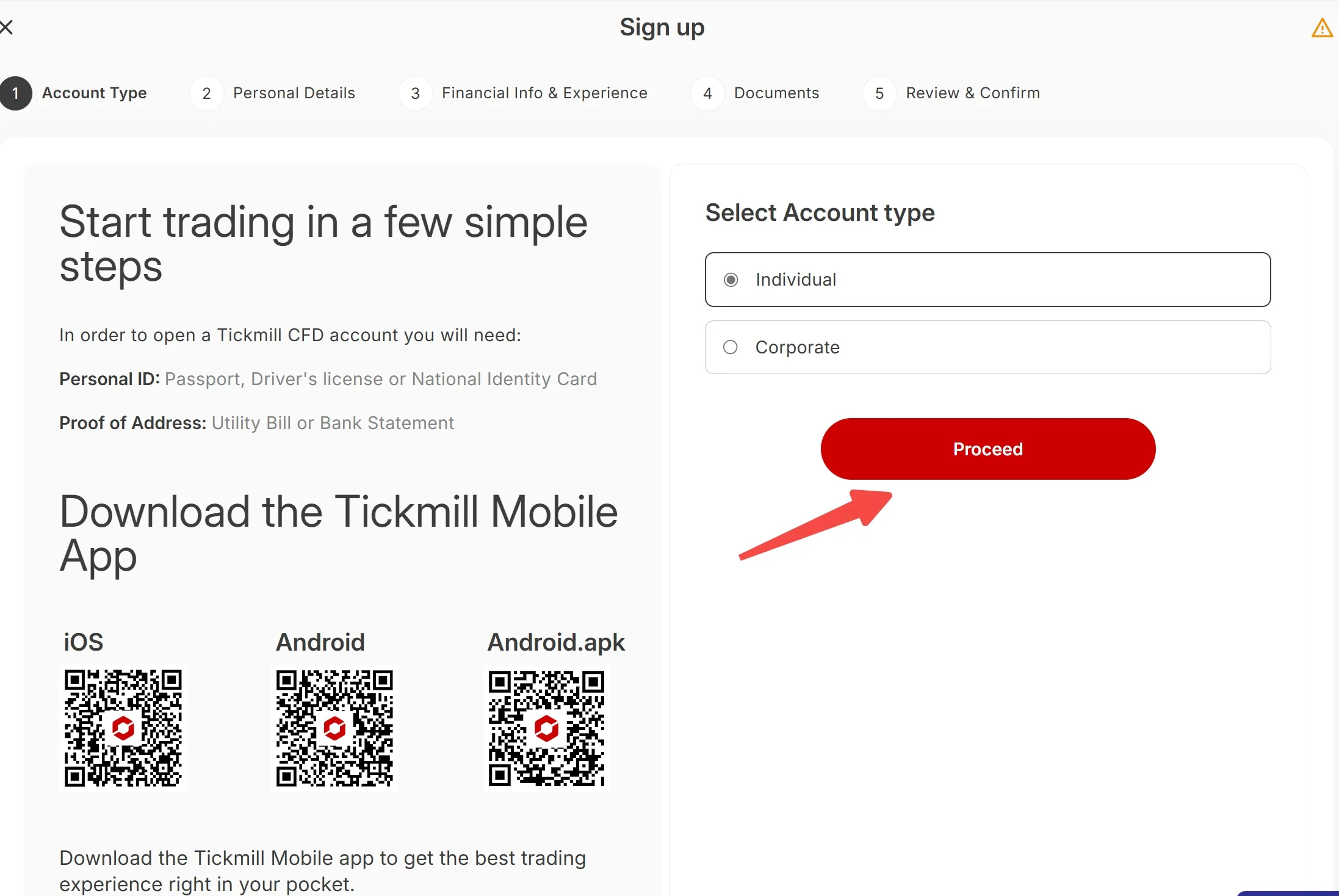 Select your account type