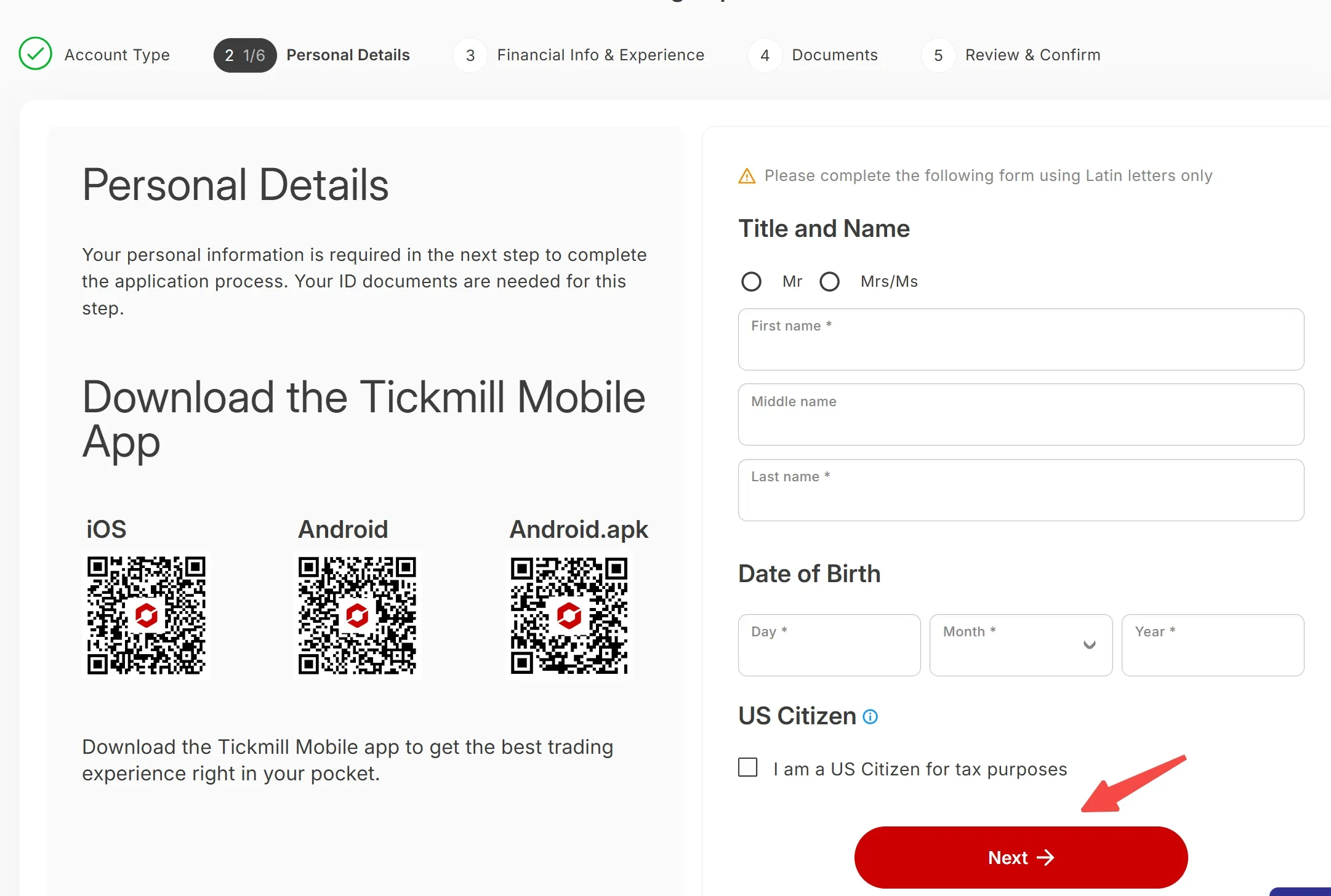 Fill in personal details 1