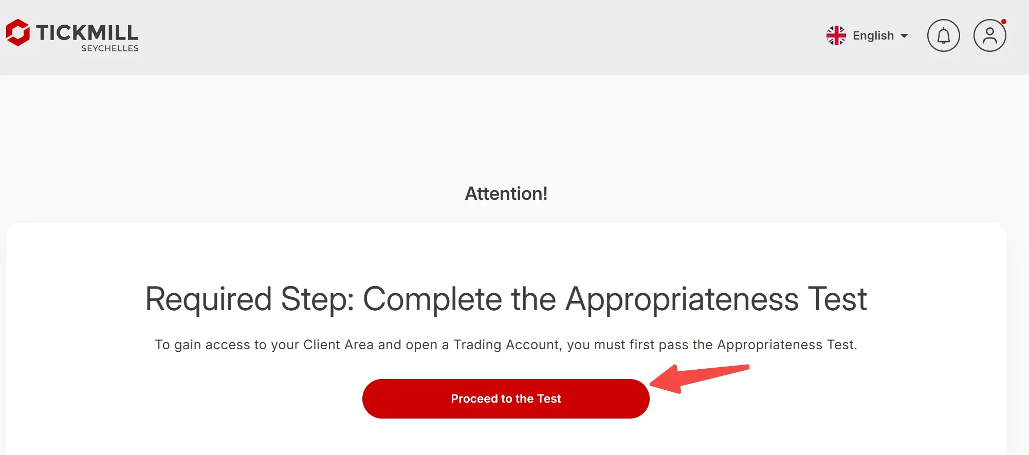 Click the 'Proceed to the Test' 