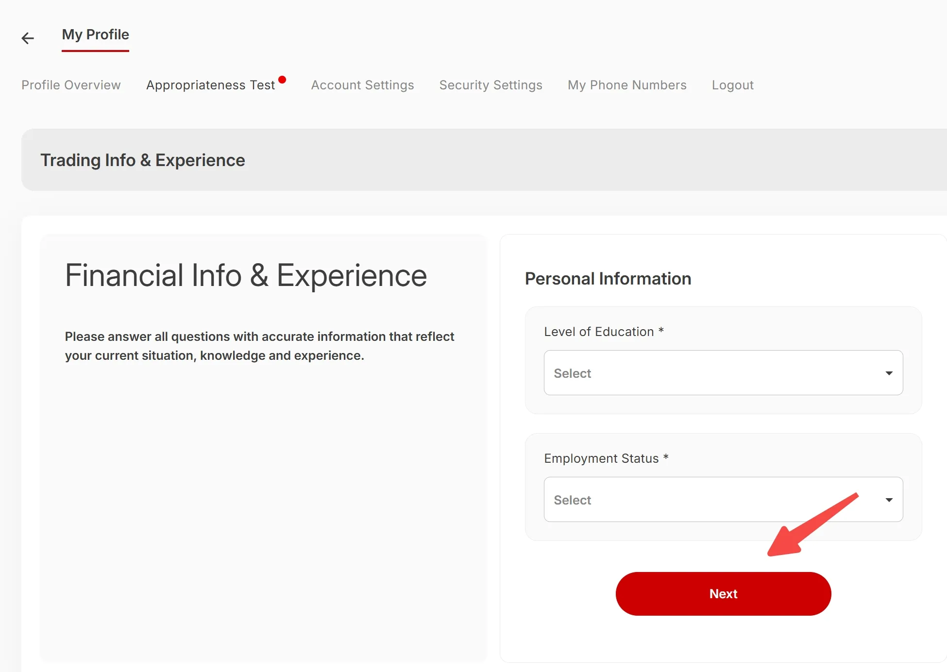 Fill in personal information