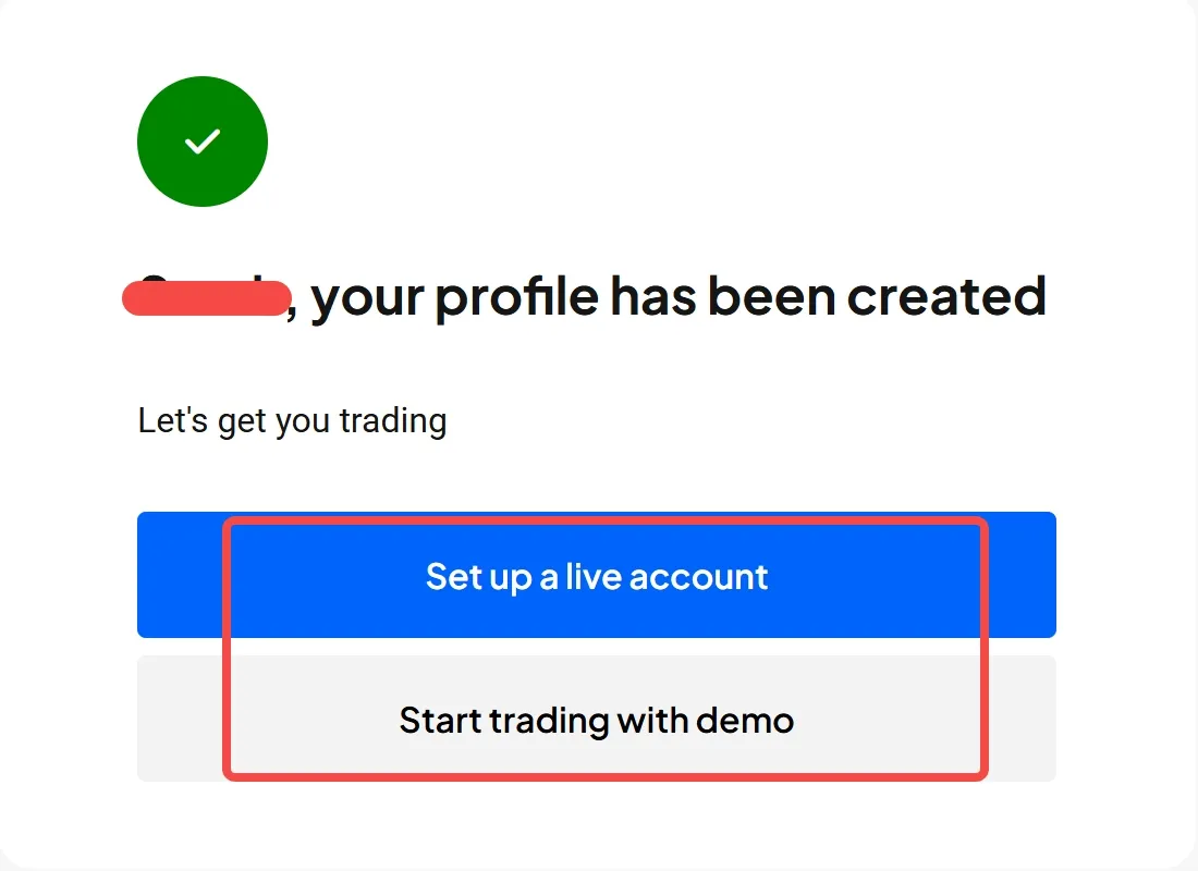 Create demo account or live account
