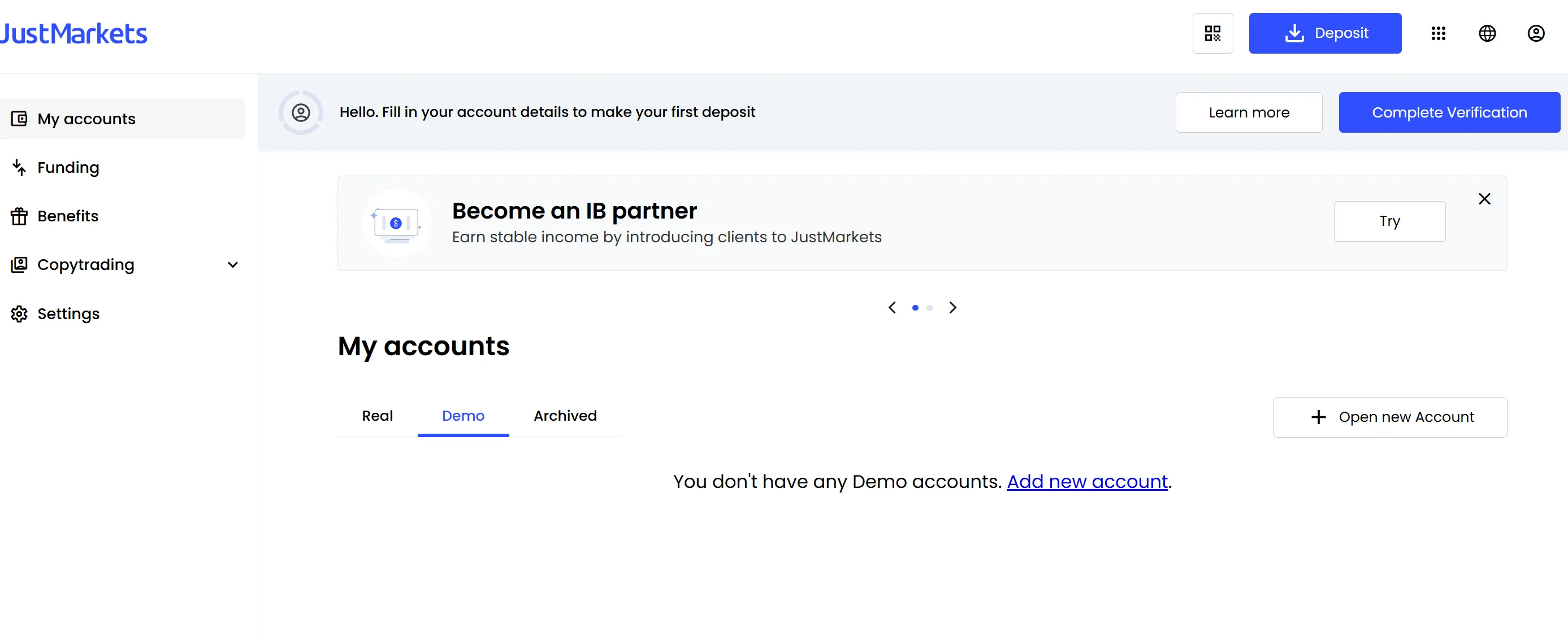 How to open a demo account with JustMarkets?
