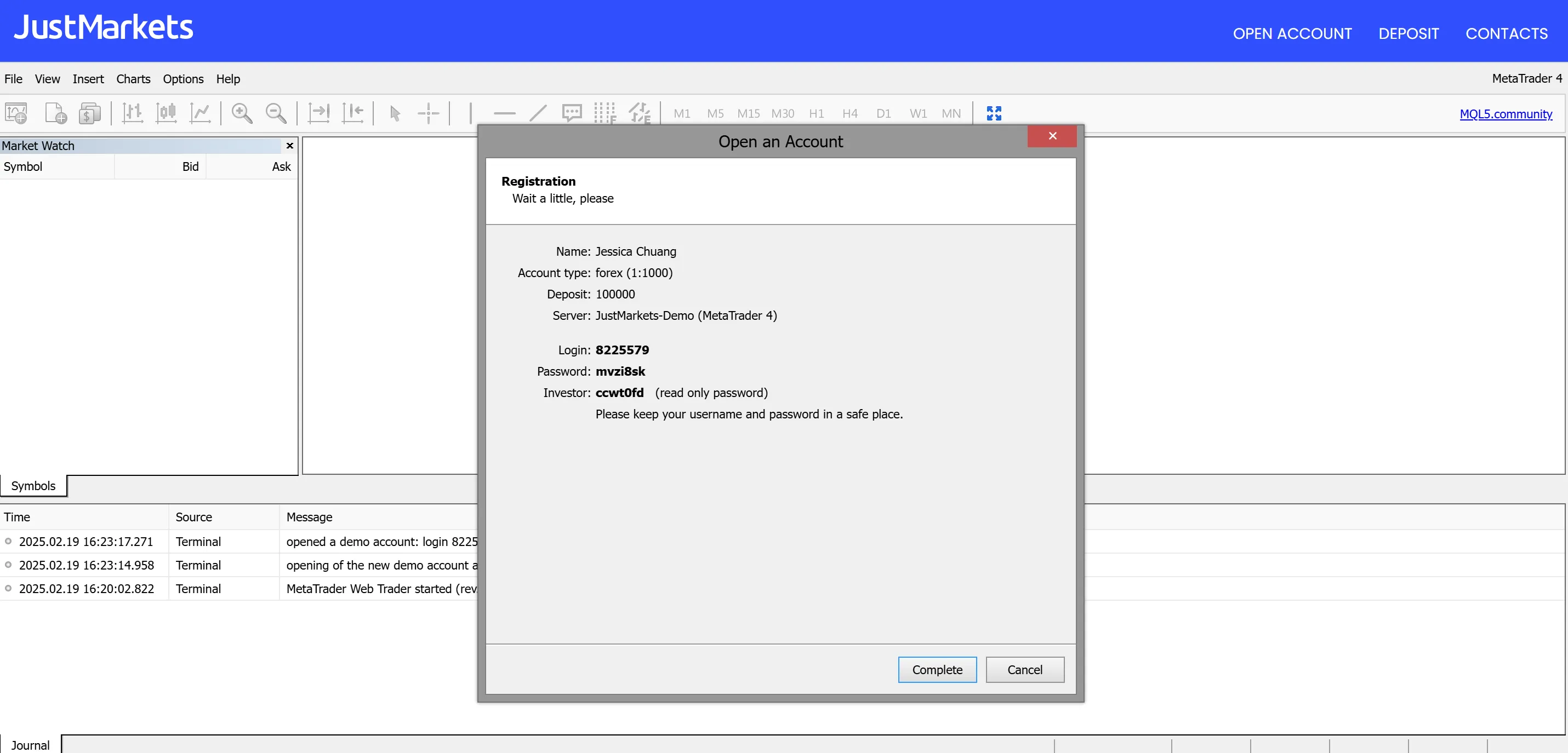 How to open a demo account with JustMarkets?