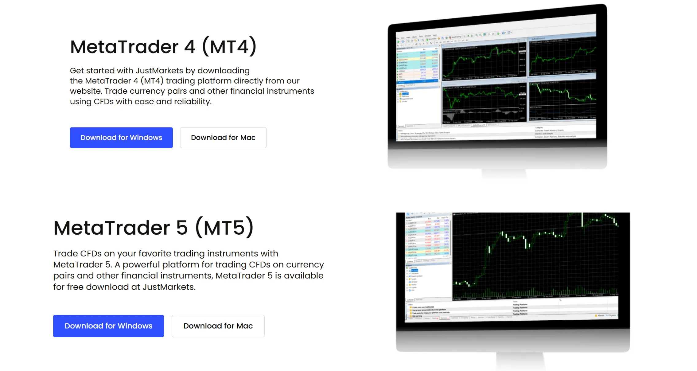 JustMarkets MetaTrader 4 and MetaTrader 5
