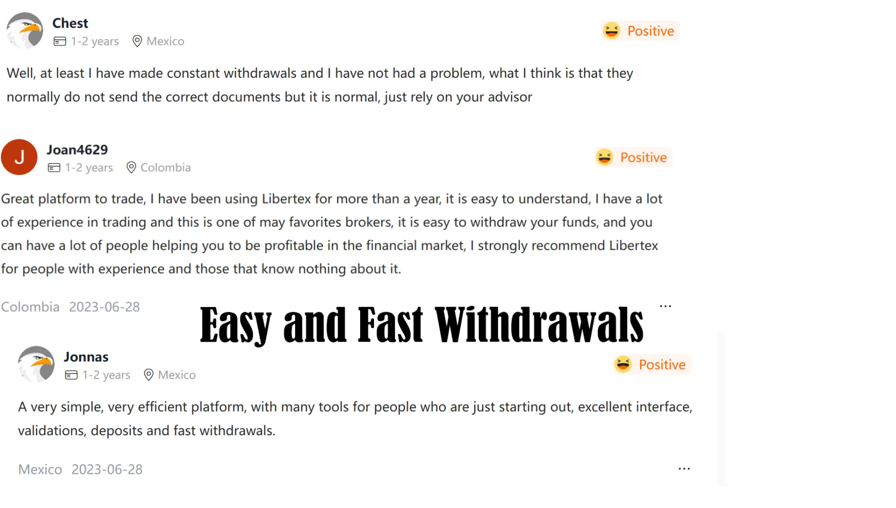 Positive reviews on Libertex withdrawals