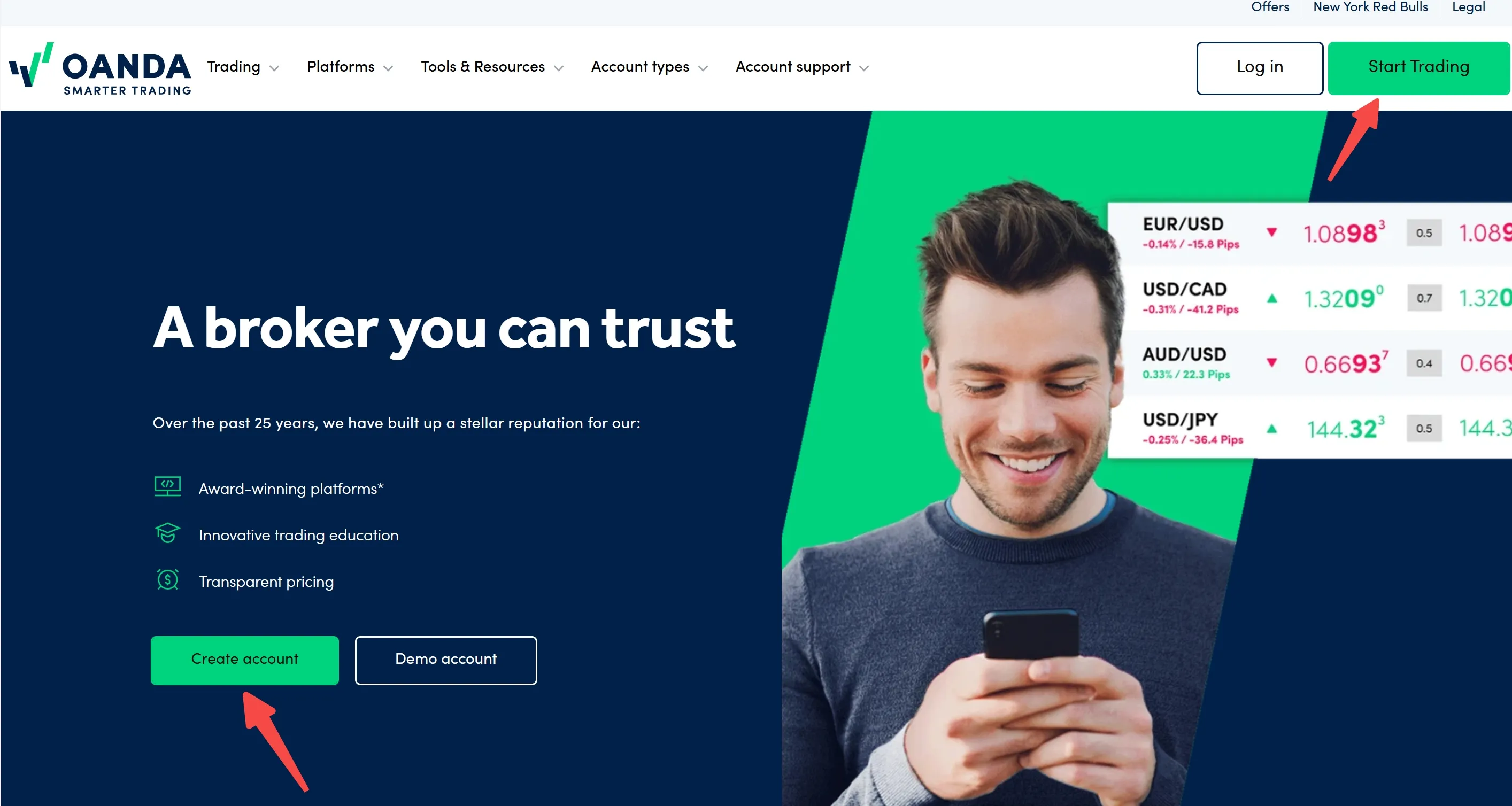 Click the 'Create account' or 'Start Trading' button Click the 'Create account' or 'Start Trading' button