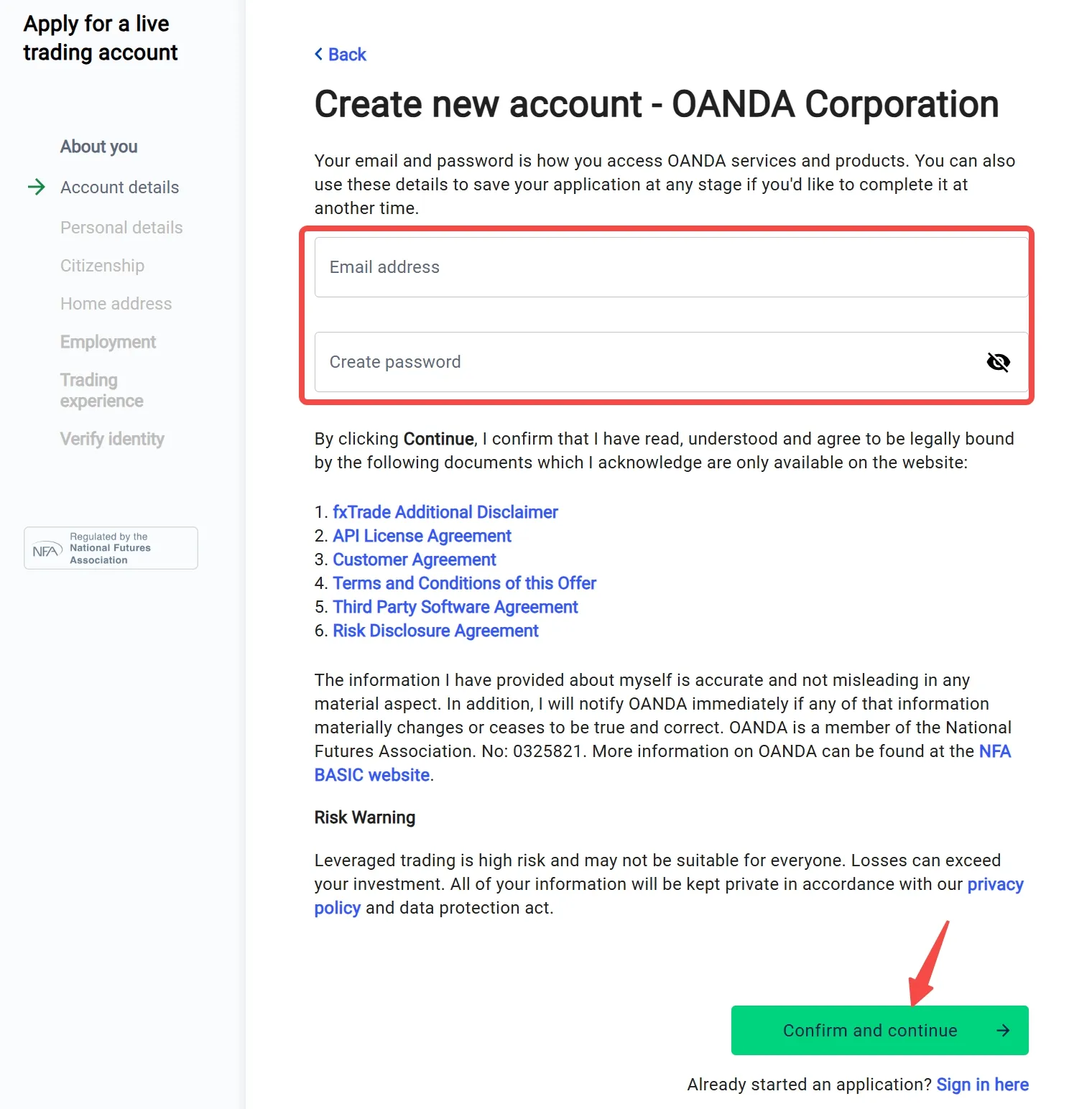Fill in address and password Fill in address and password
