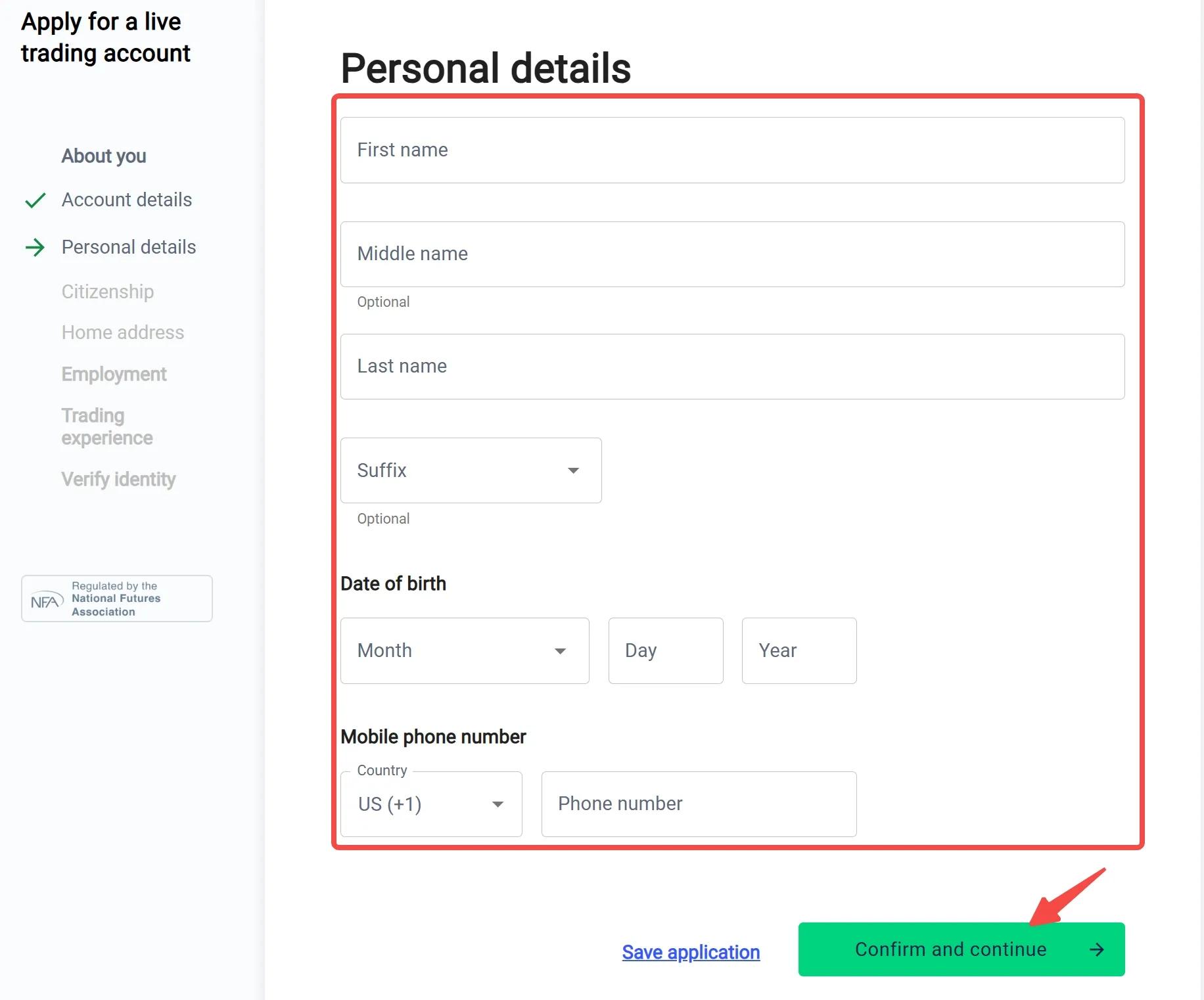 Fill in the personal details Fill in the personal details