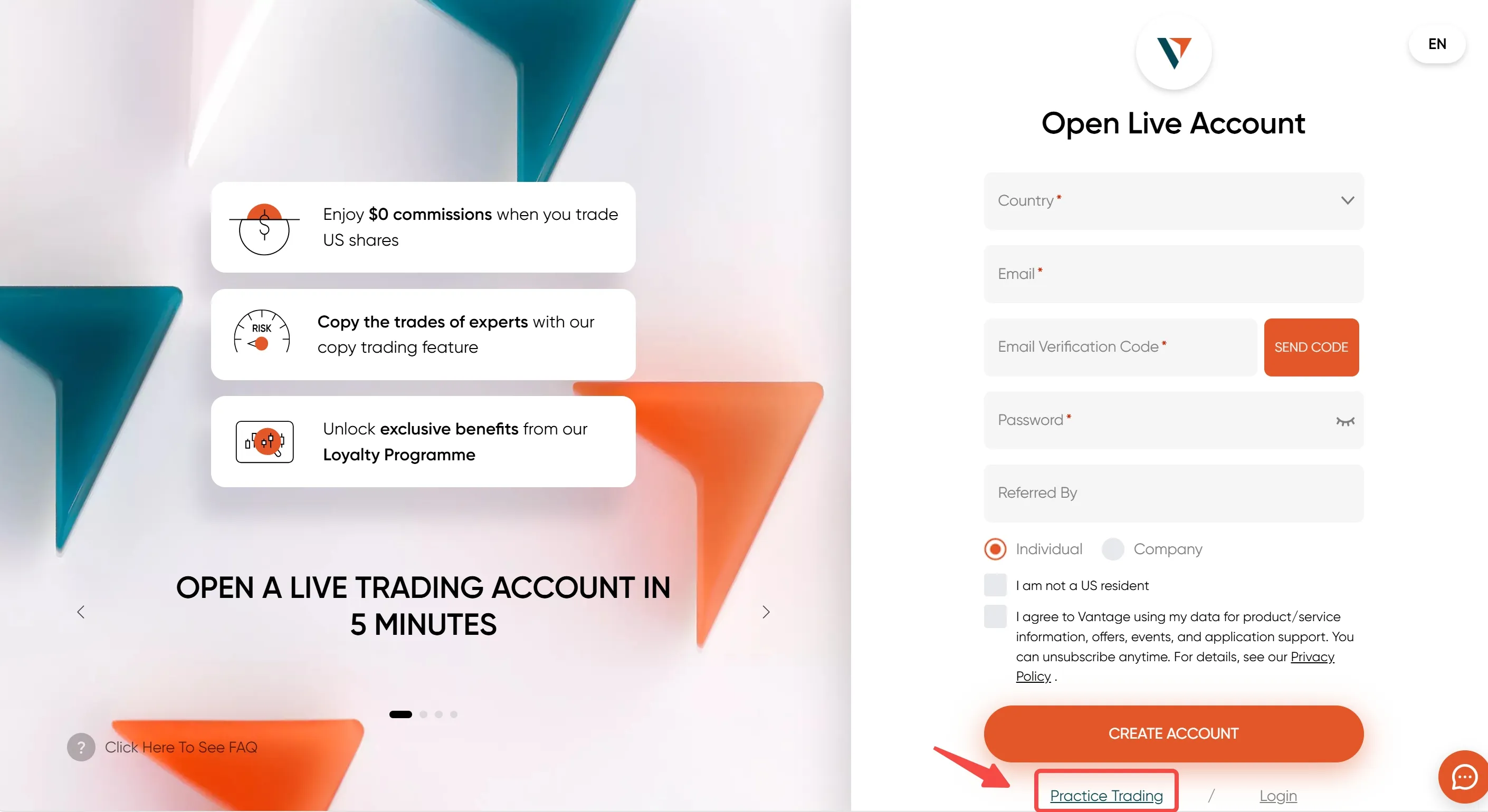 Click on 'Practice Trading'