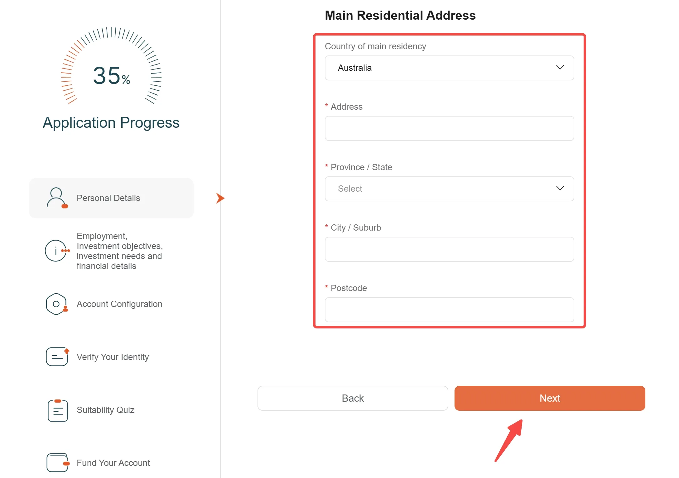 Fill in the main residential address