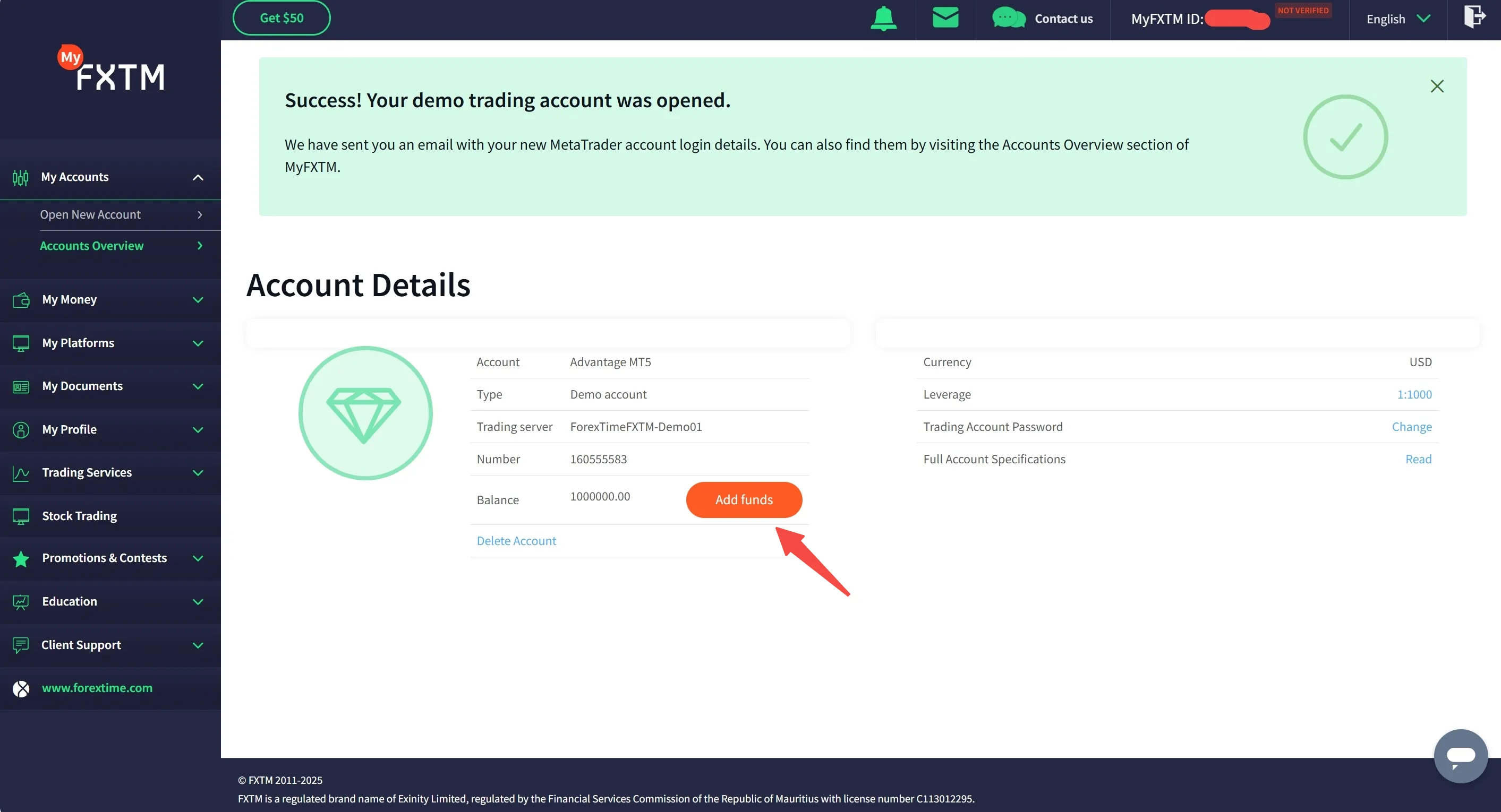 Click on 'Add funds'