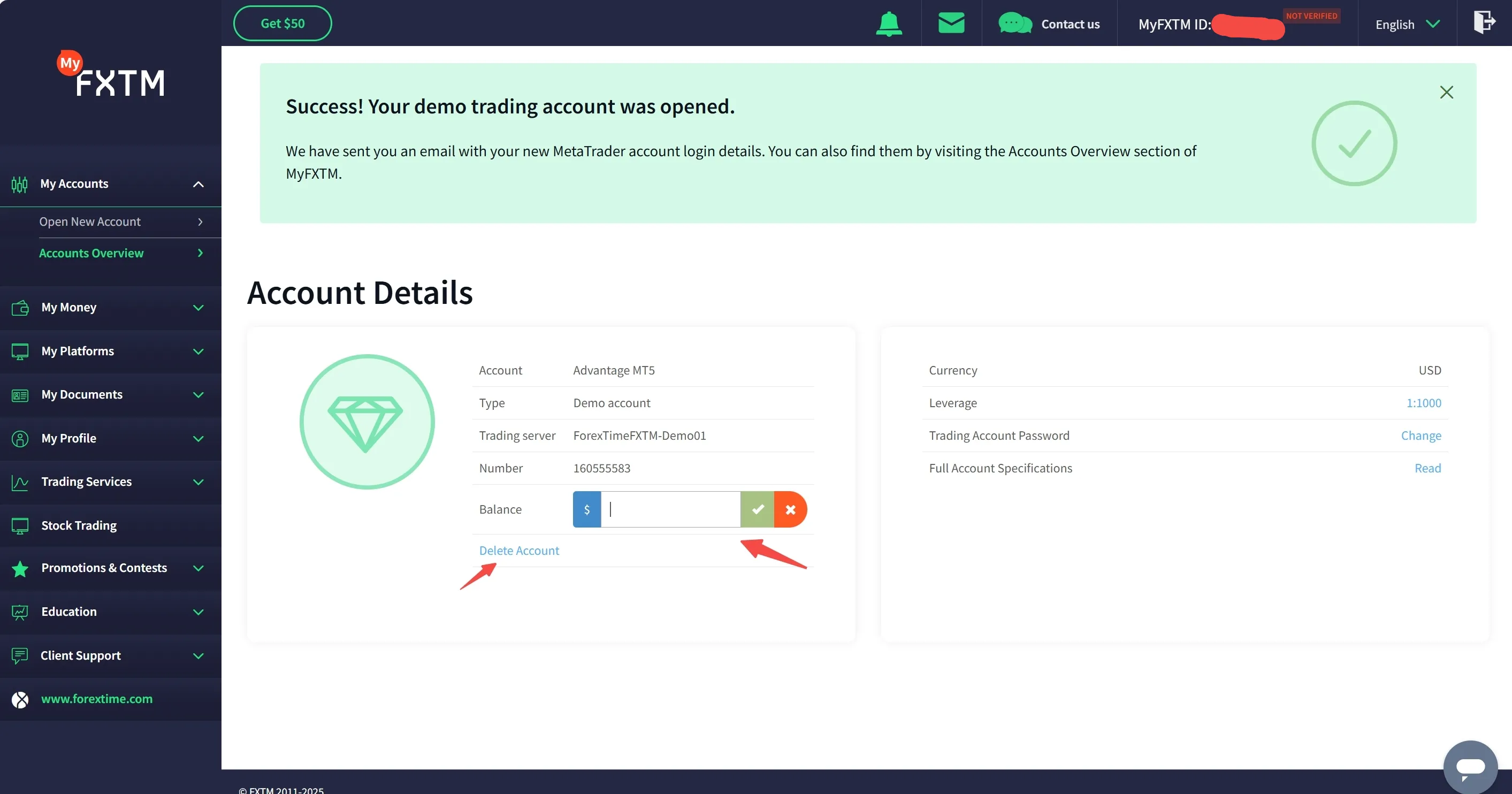 Adjust your demo account