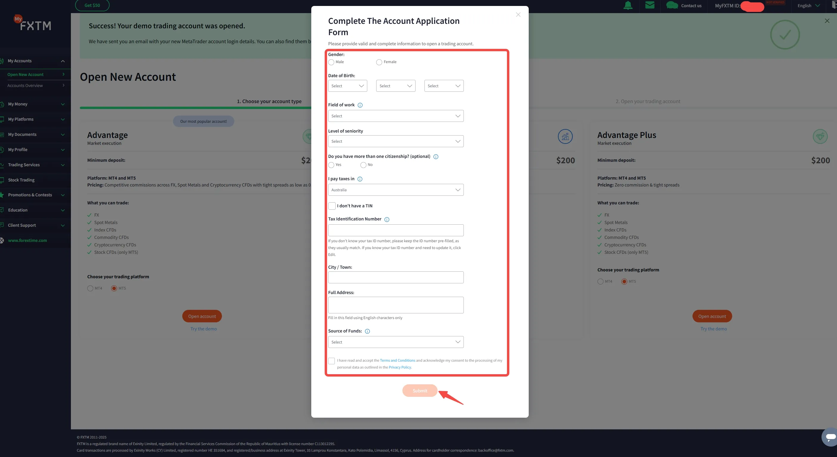 Fill in the required info 1