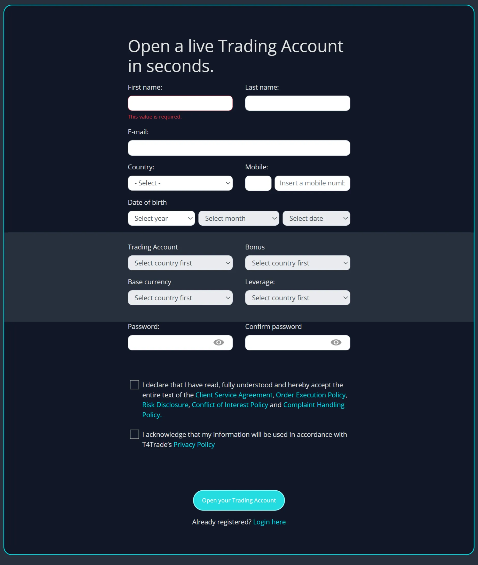 T4Trade Sign up