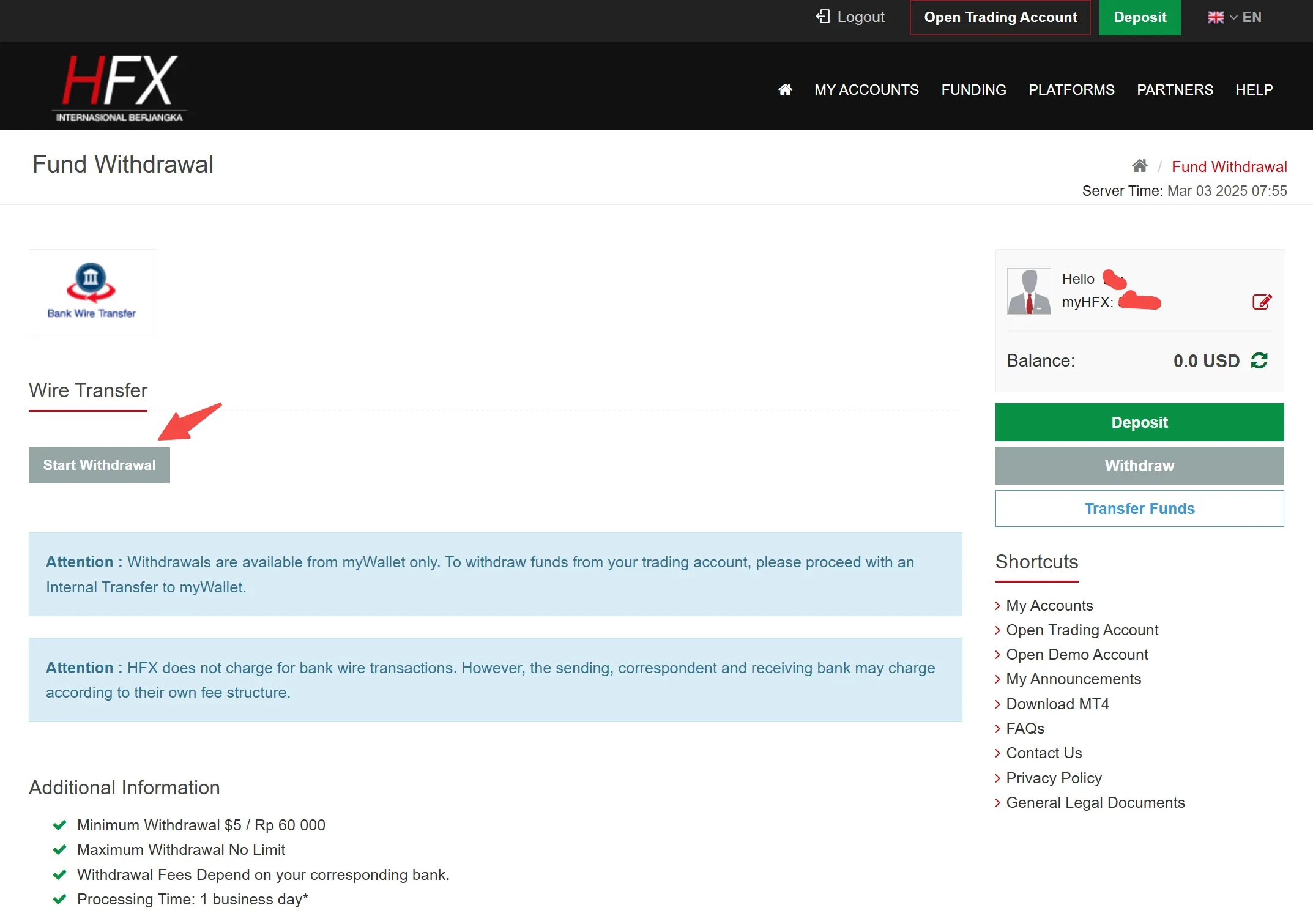 Click on 'Start Withdrawal' Click on 'Start Withdrawal'