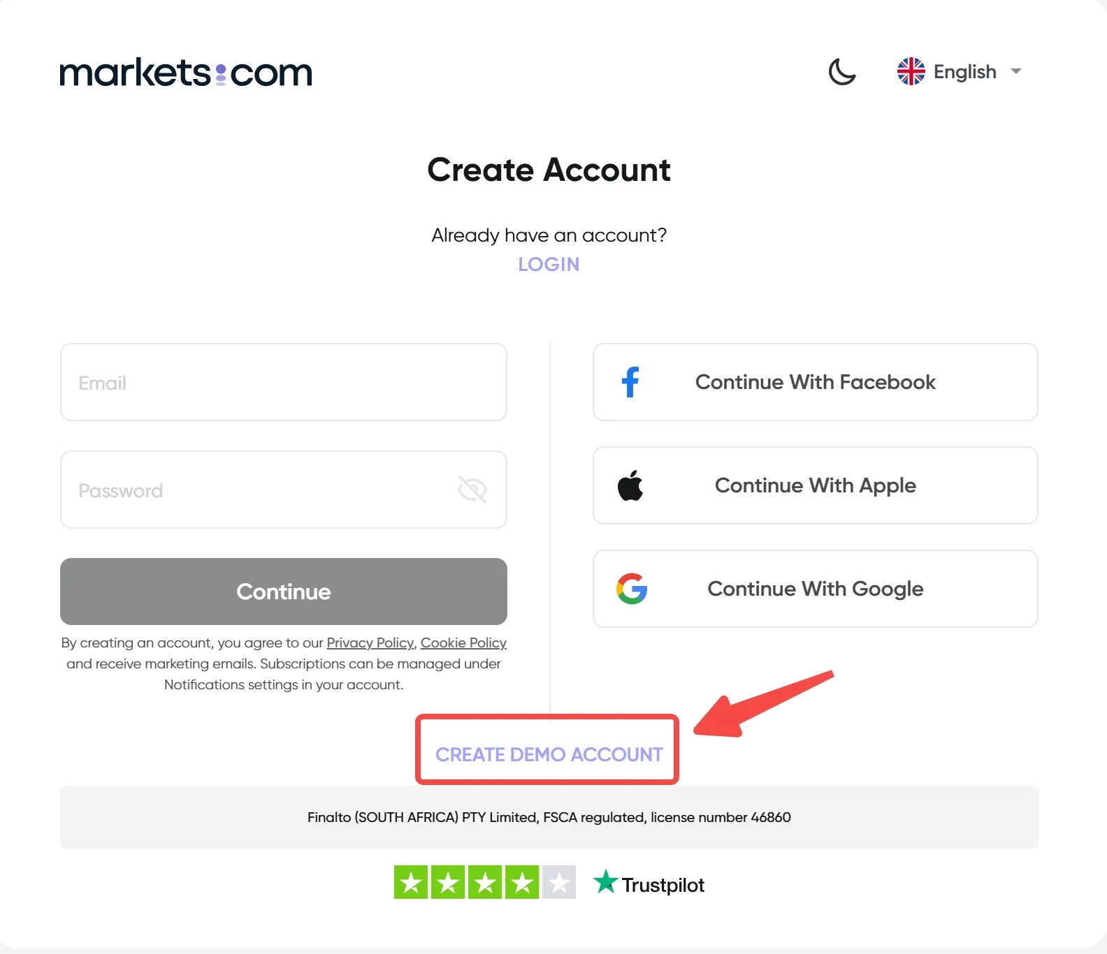 Click 'CREATE DEMO ACCOUNT' Click 'CREATE DEMO ACCOUNT'