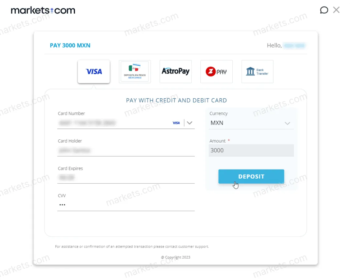 Select a deposit method Select a deposit method