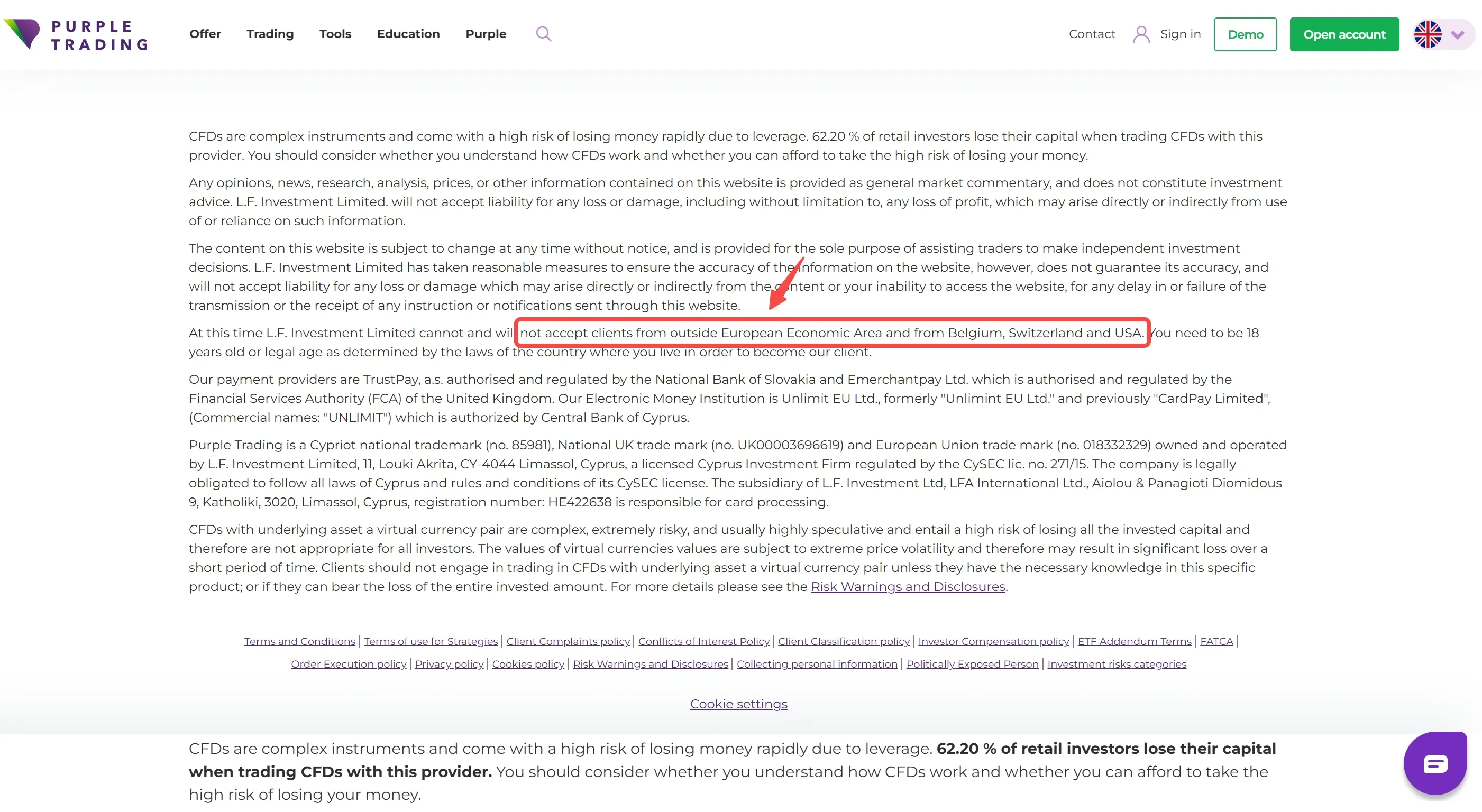 Purple Trading restricted regions