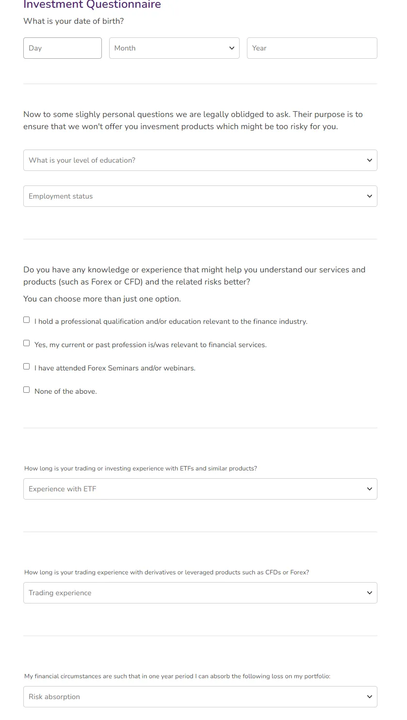 Complete the investment questionnaire 1