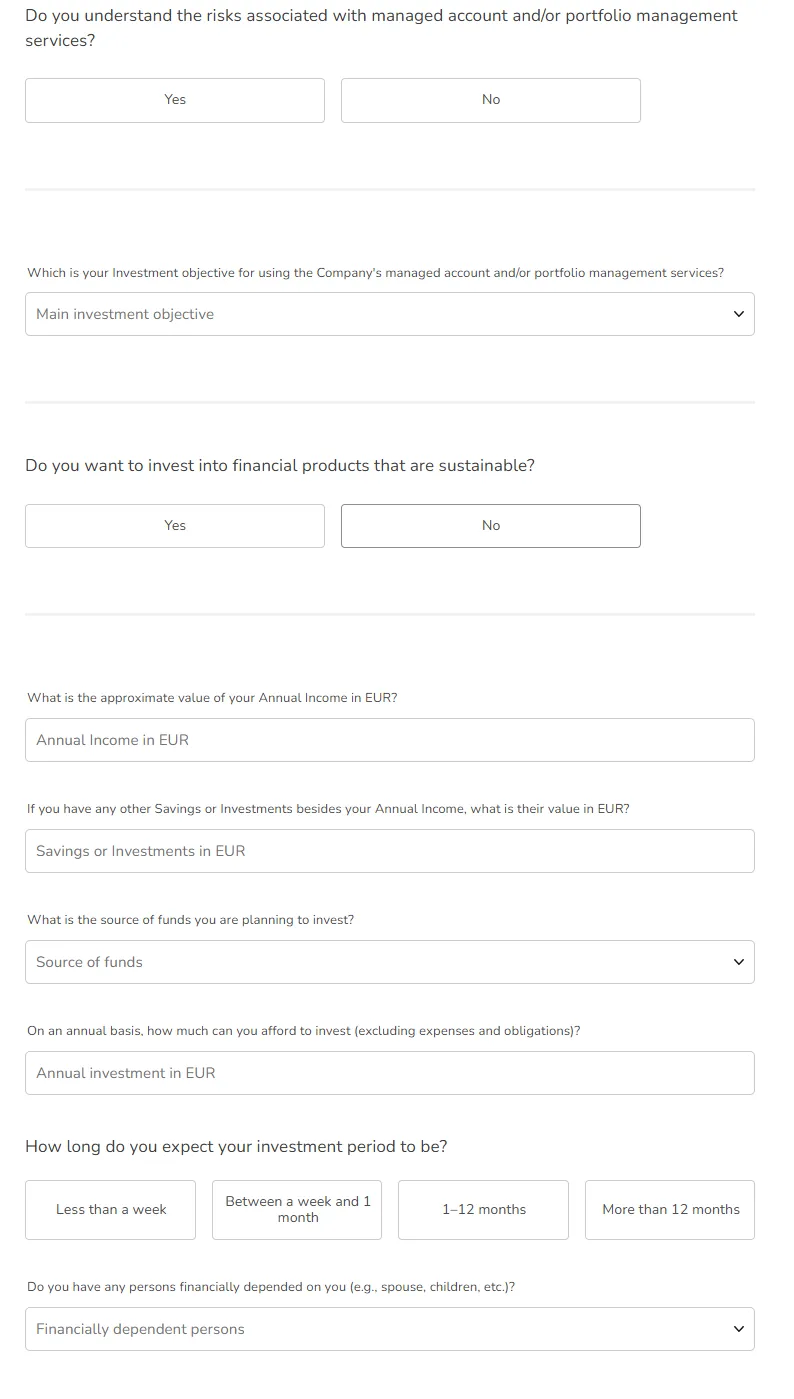 Complete the investment questionnaire 2