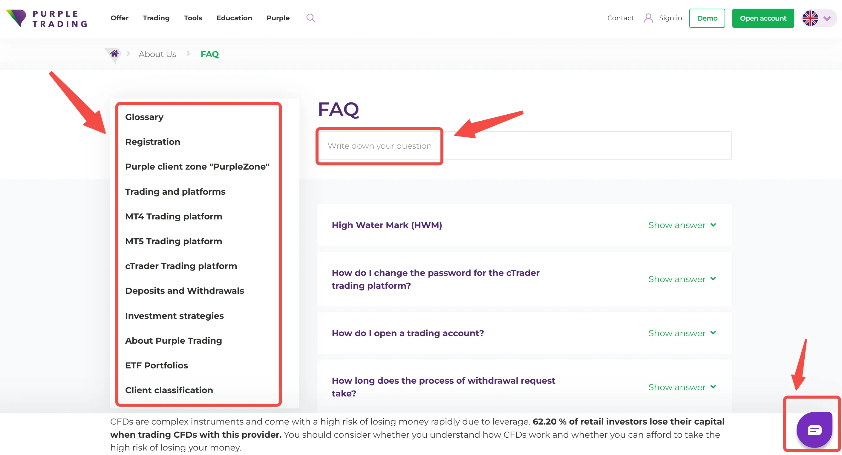 Purple Trading FAQ page