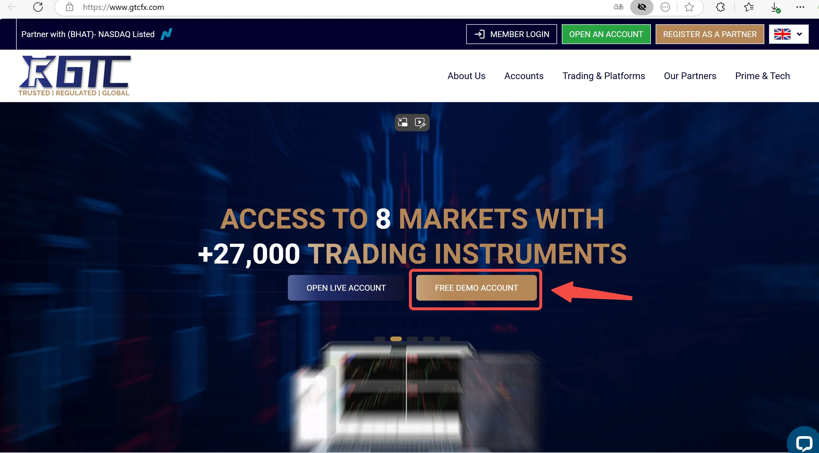 Click the 'FREE DEMO ACCOUNT' button