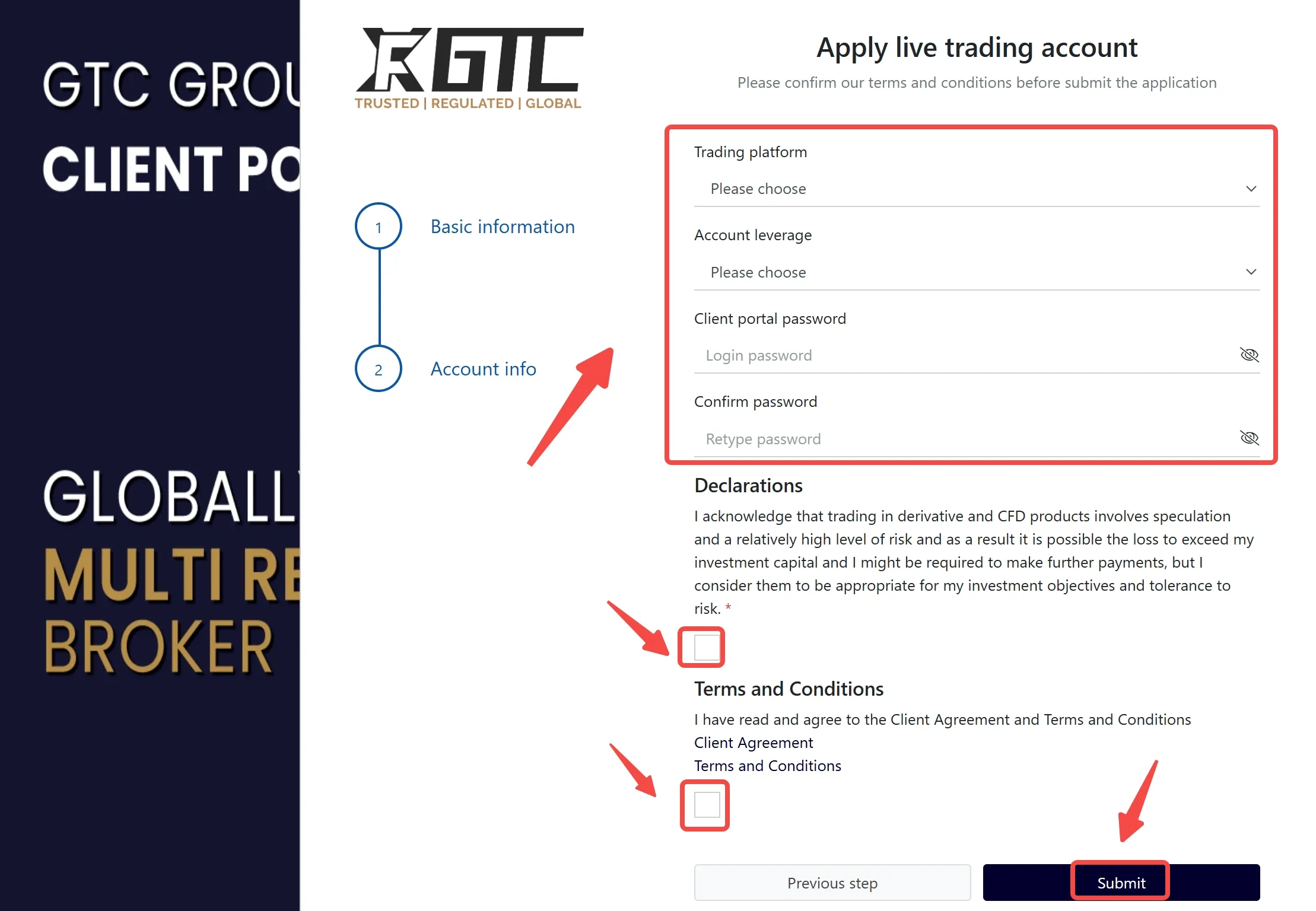 Fill in the account info