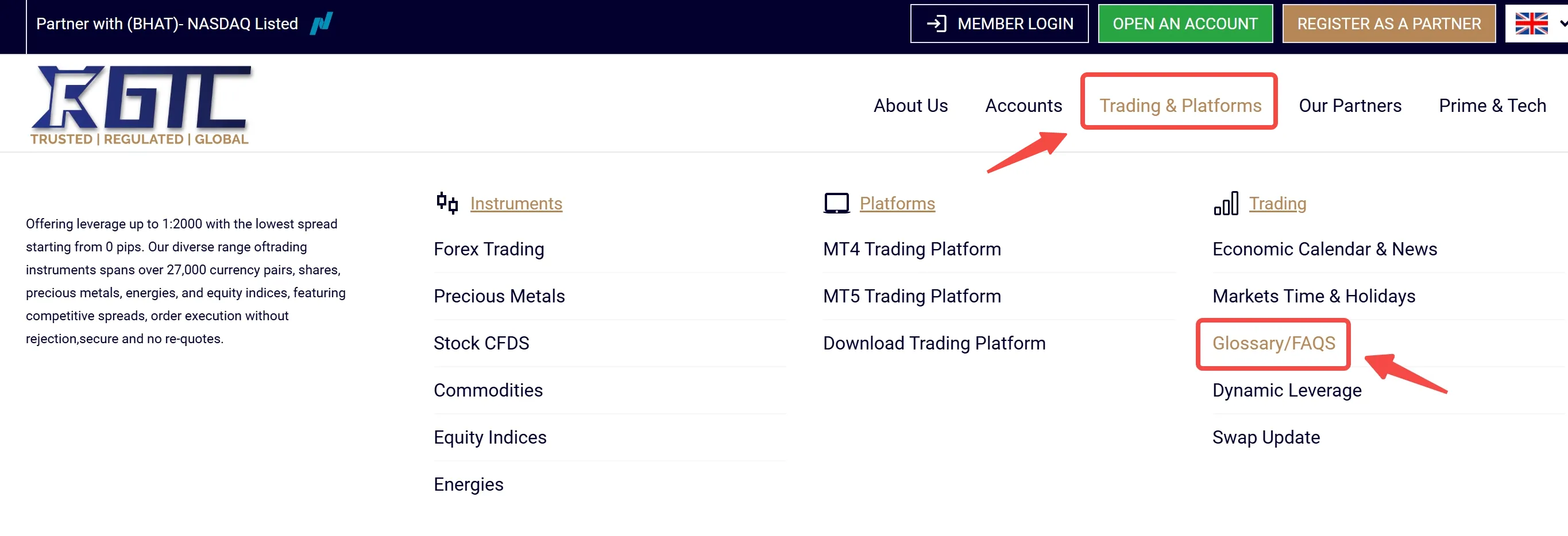 Click on 'Trading & Platforms'
