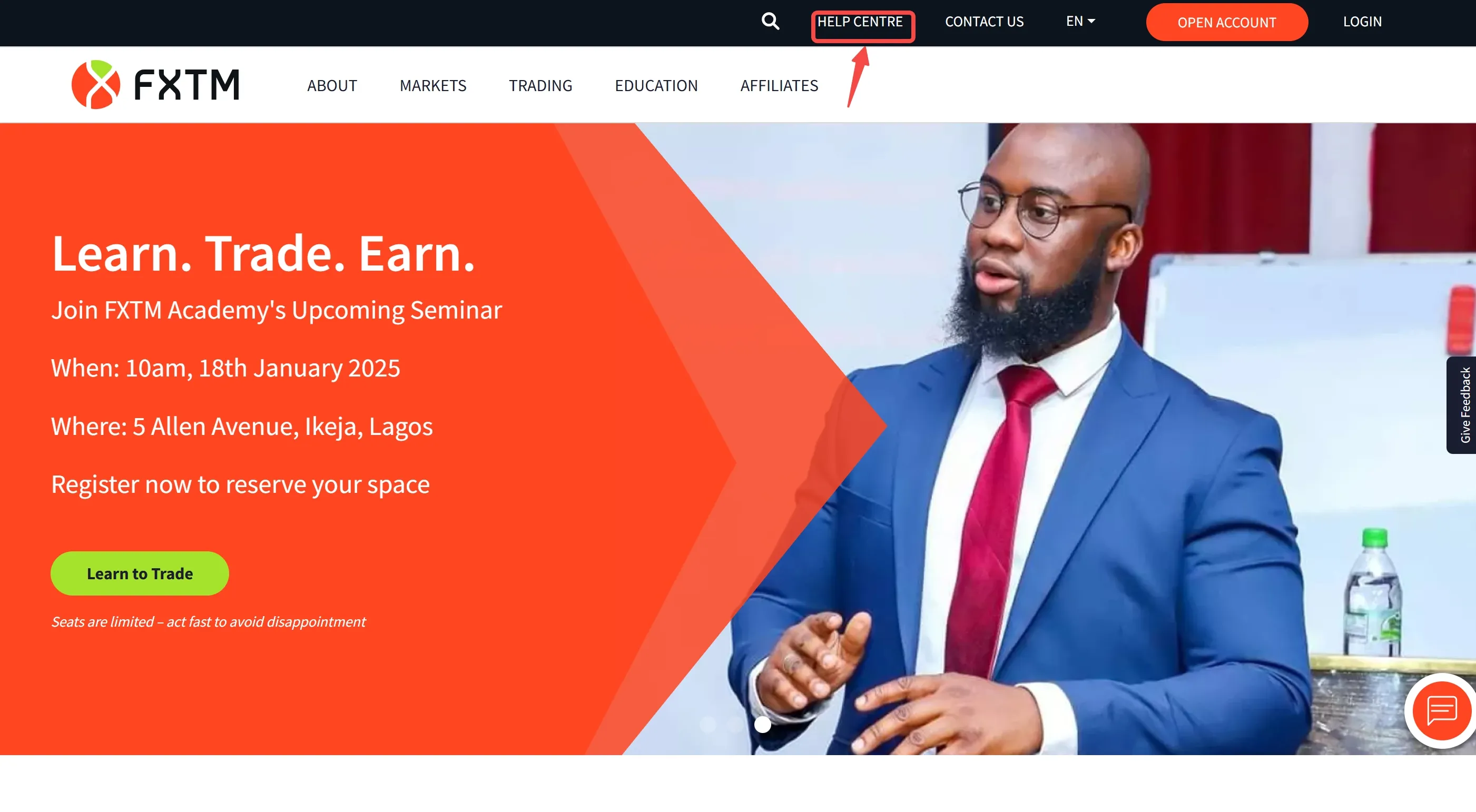 Click on the HELP CENTER