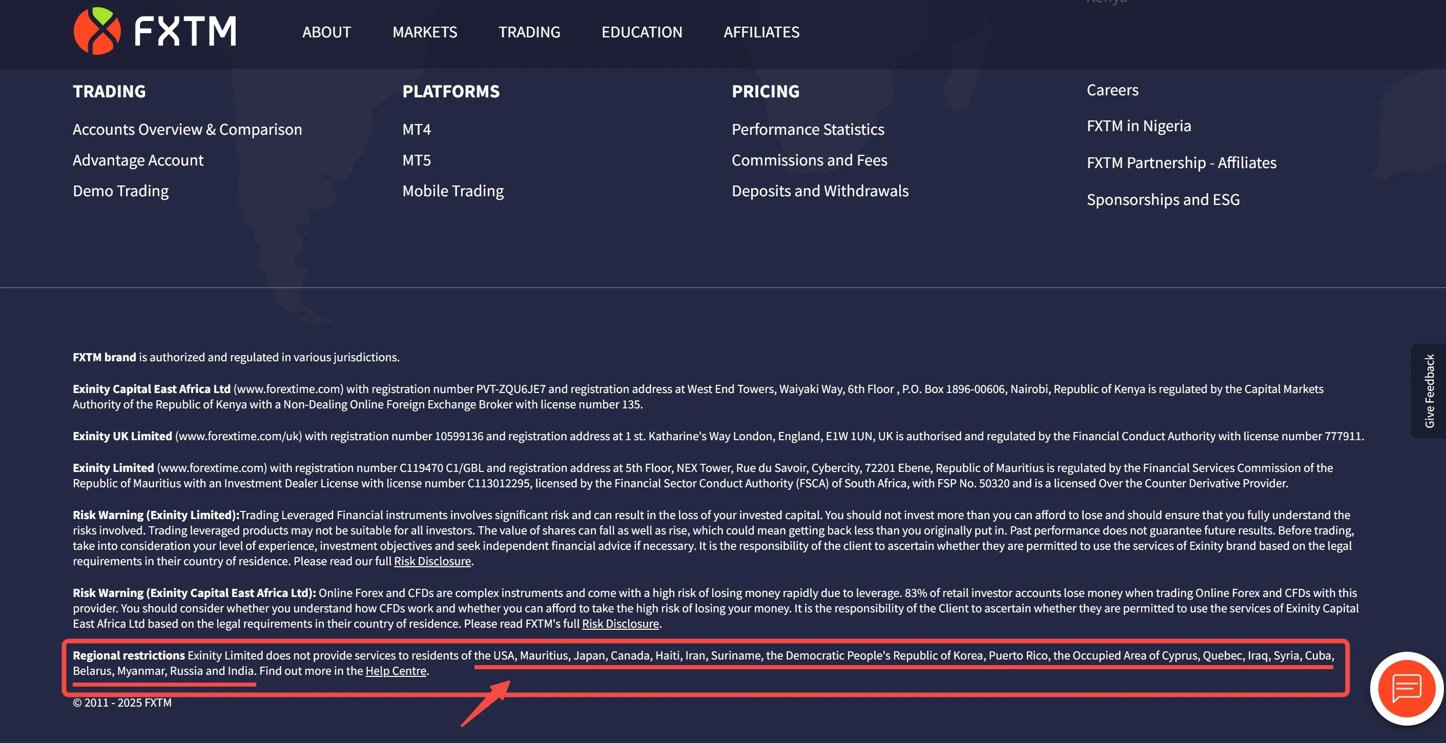 FXTM restricted regions