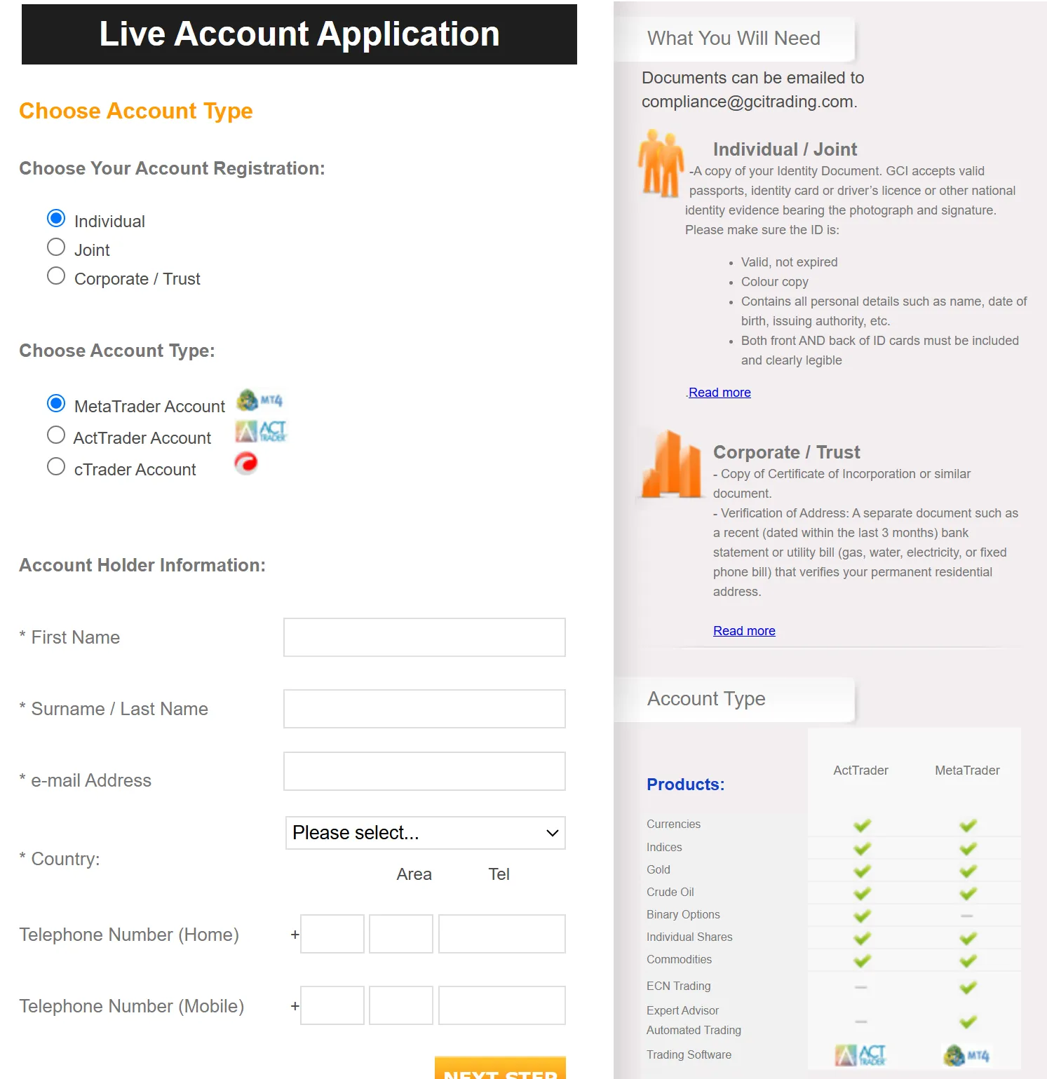 account opening