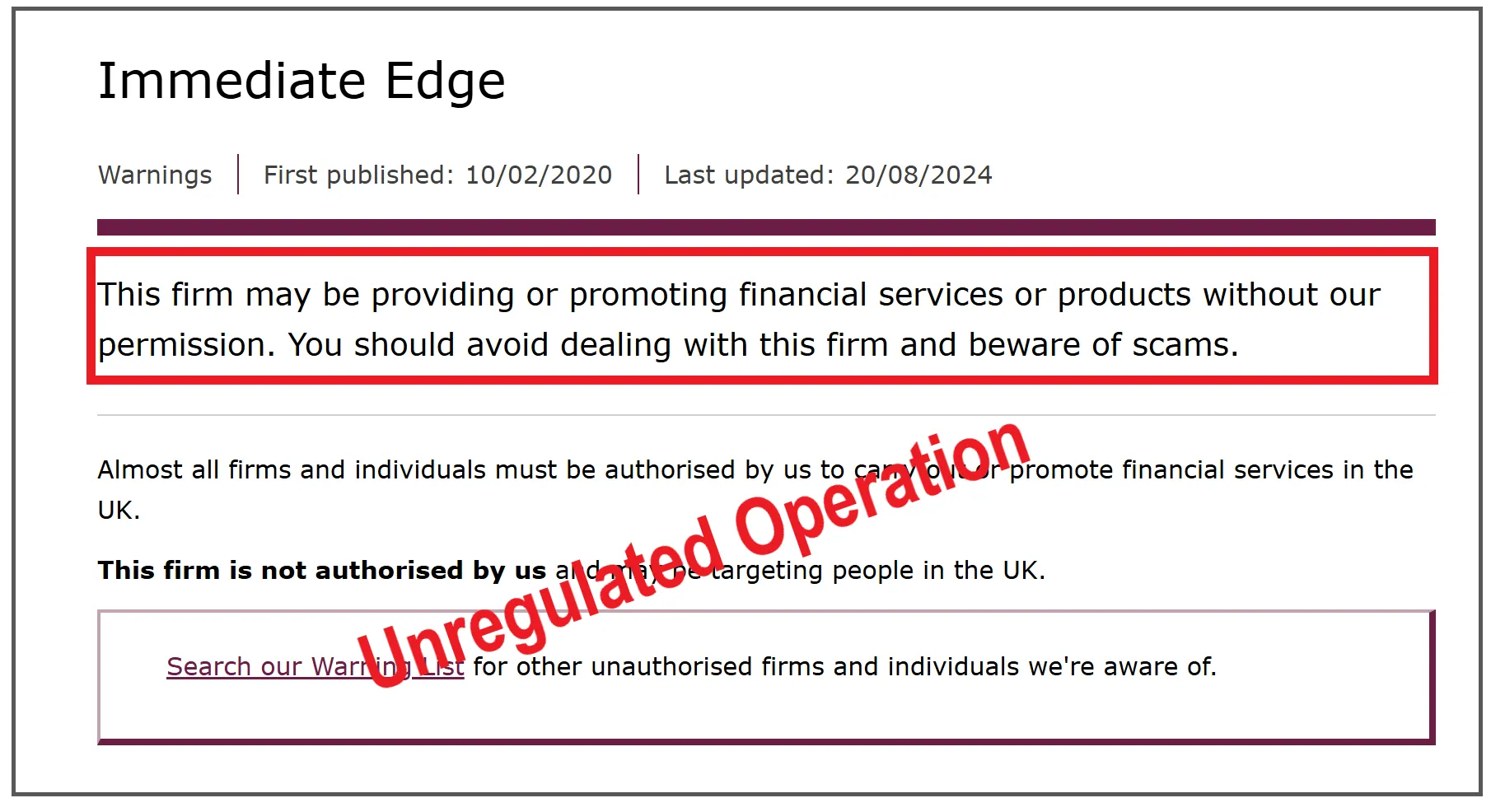 Repeated FCA Warnings Repeated FCA Warnings